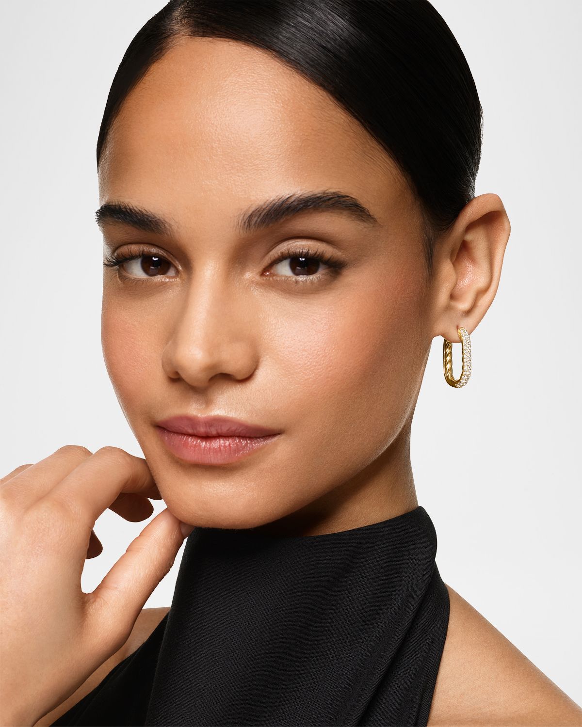 David Yurman Madison Smooth Hoop Earrings with Diamonds in 18K Gold, 1"L