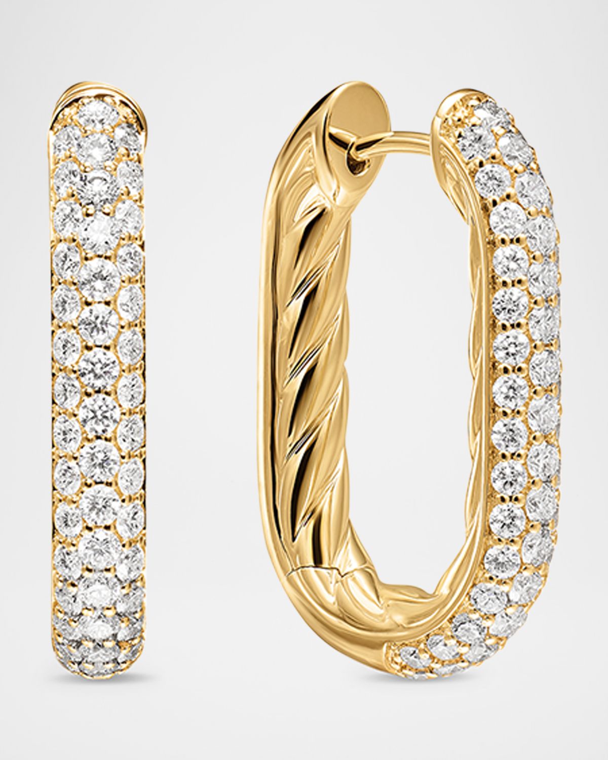David Yurman Madison Smooth Hoop Earrings with Diamonds in 18K Gold, 1"L