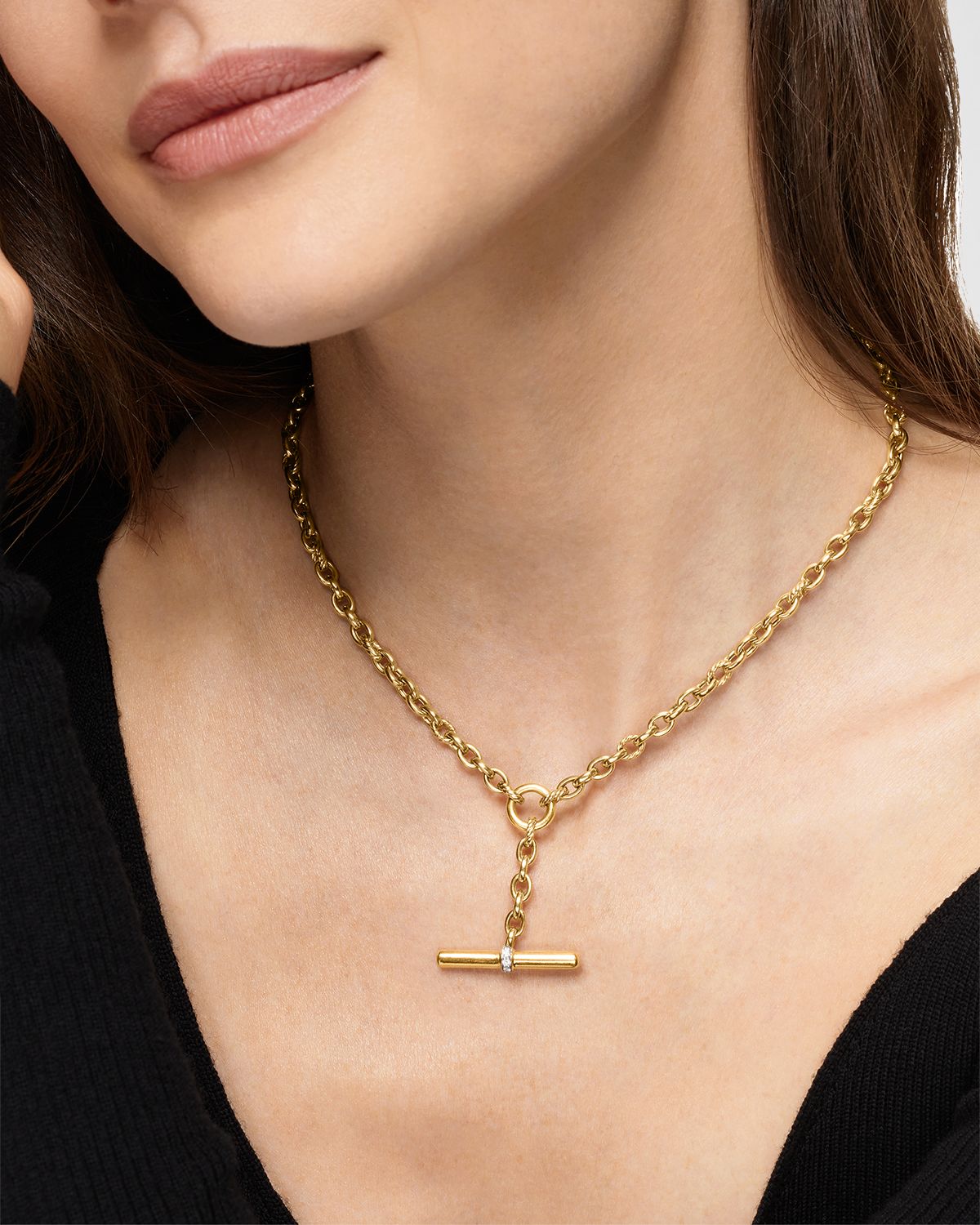 David Yurman DY Mercer Petite Toggle Necklace with Diamonds in 18K Gold, 4.5mm, 20"L
