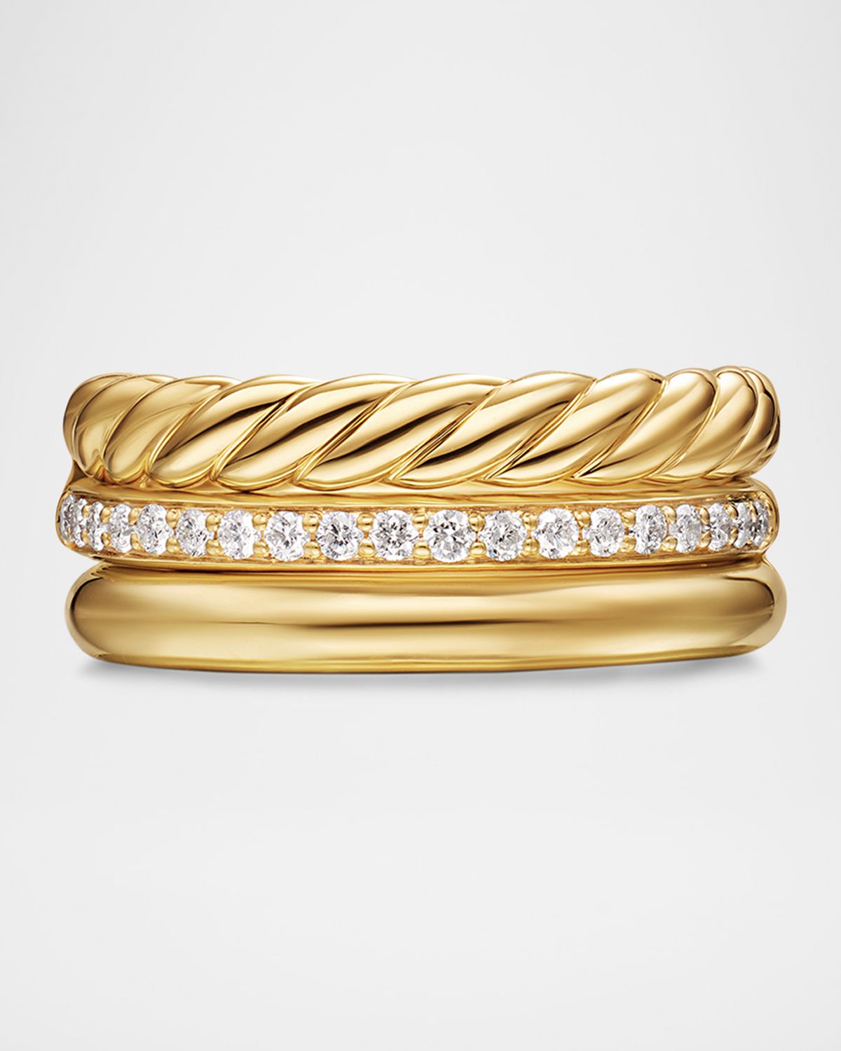David Yurman DY Mercer 3-Row Ring with Diamonds in 18K Gold