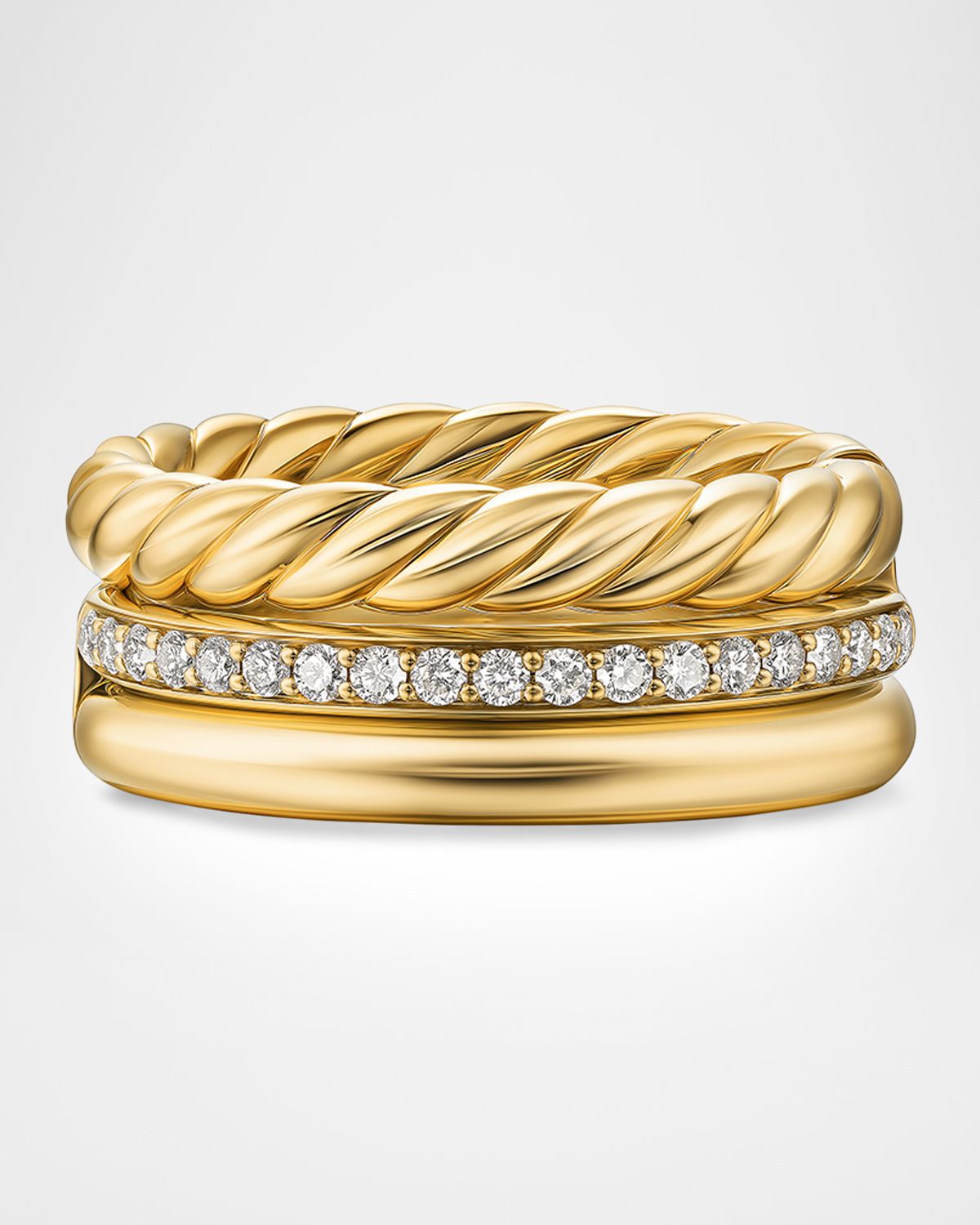David Yurman DY Mercer 3-Row Ring with Diamonds in 18K Gold
