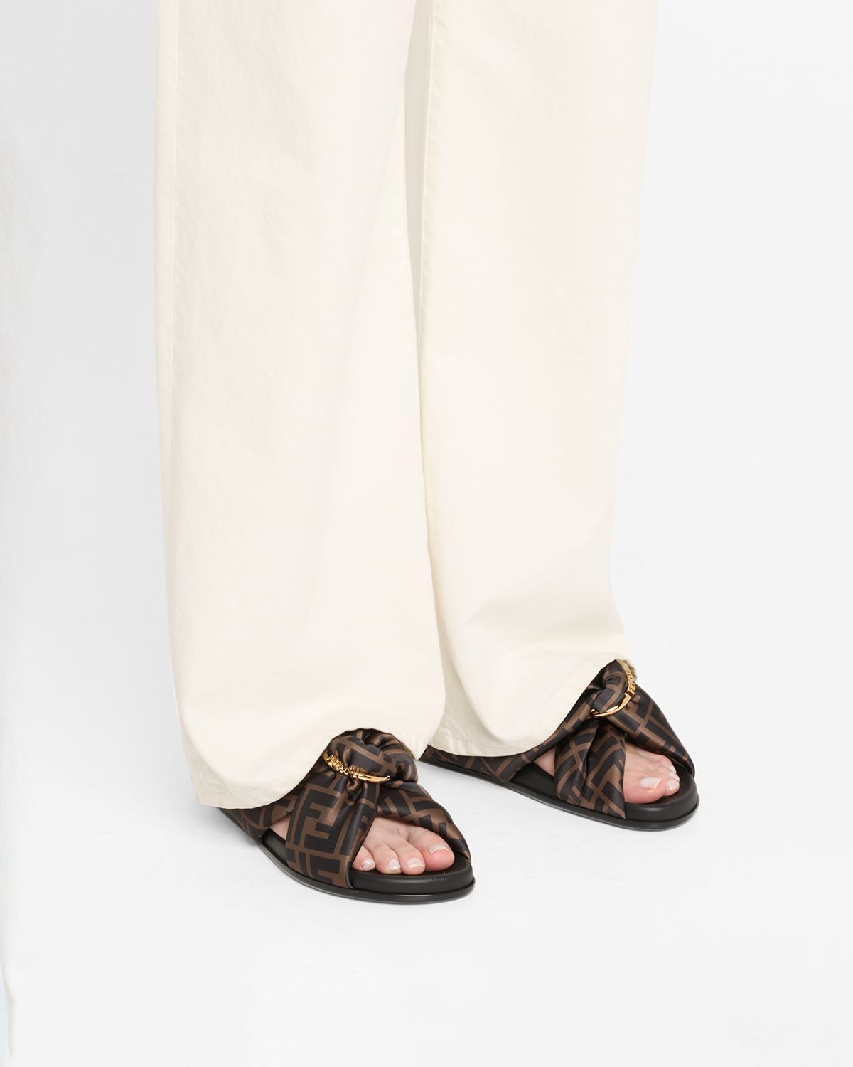 Fendi Feel FF Satin Slide Sandals