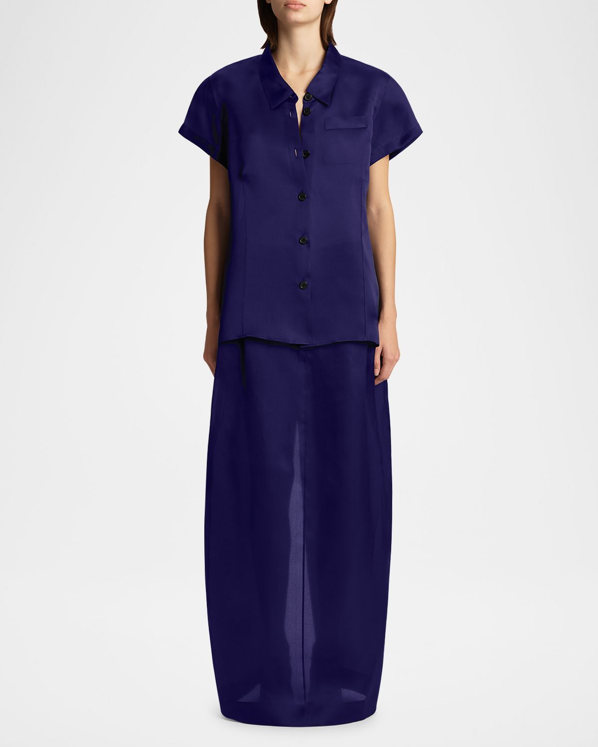 Khaite Lucian Long Pleated Silk Skirt