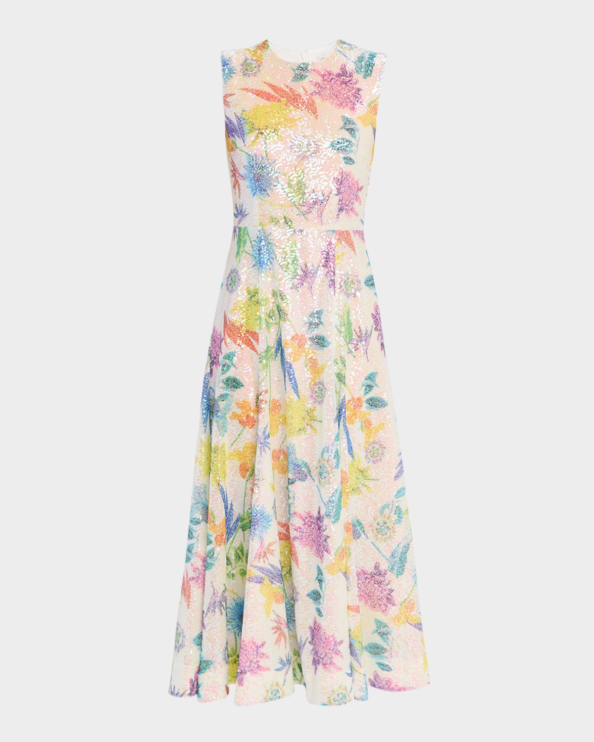 E.Stott Olive Sleeveless Floral Sequin Midi Dress