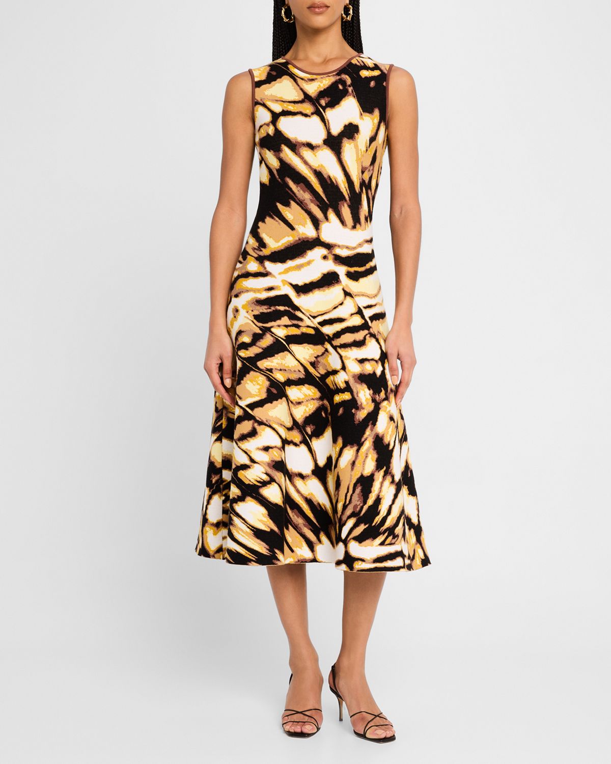 Oscar de la Renta Sleeveless Butterfly Jacquard Knit Midi Dress