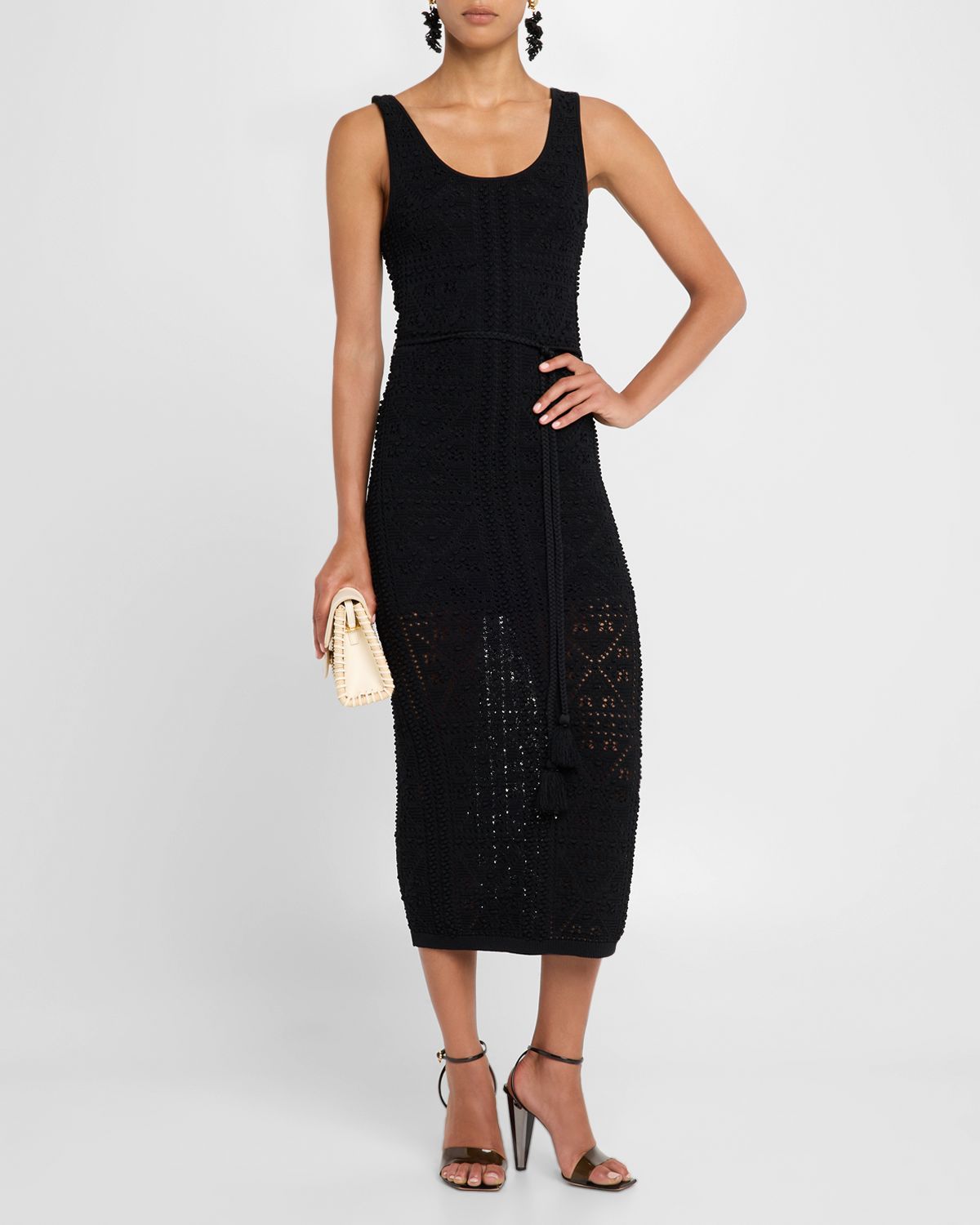 Milly Sleeveless Textured Pointelle Knit Midi Dress
