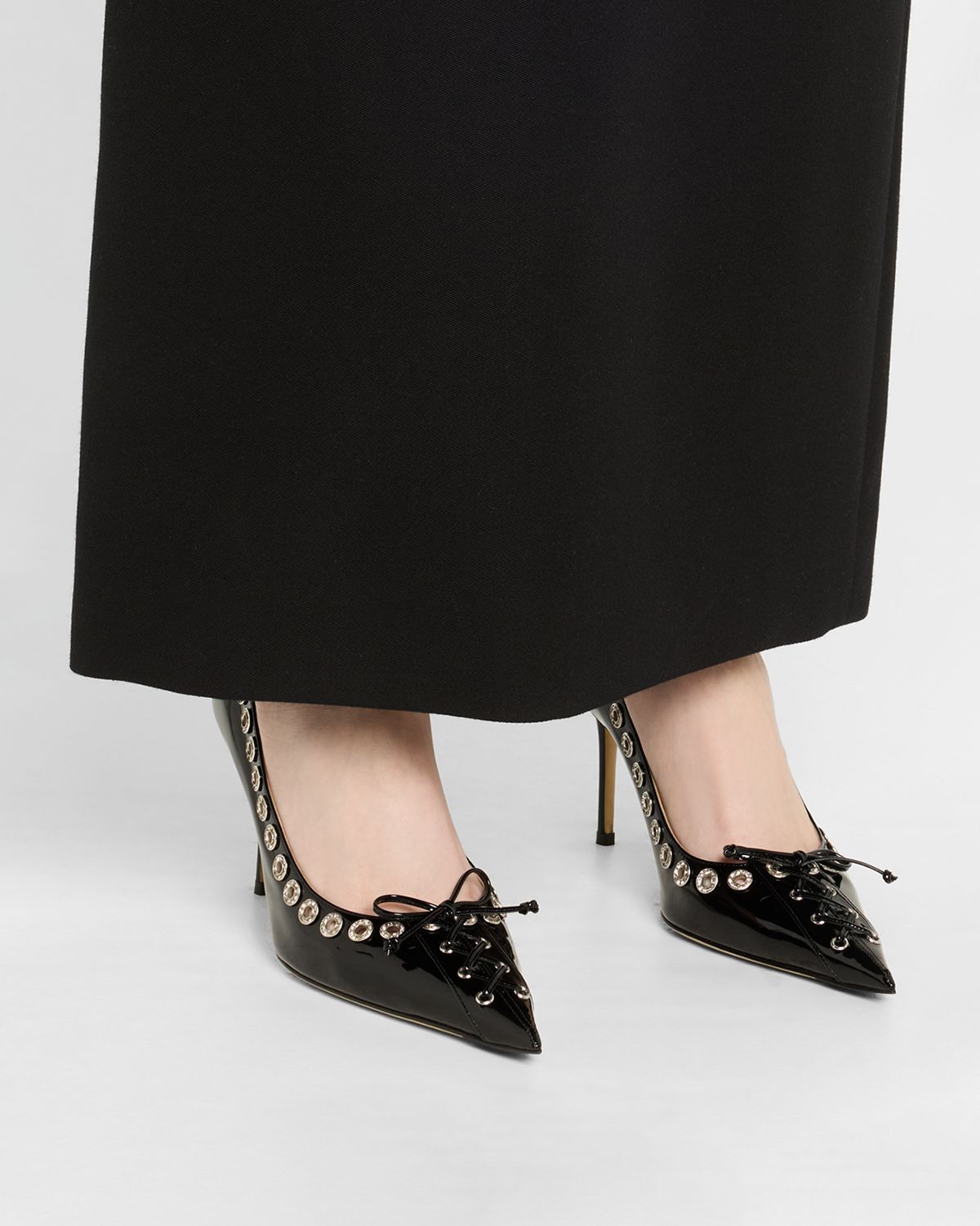 MACH & MACH Crystalized Corset Patent Leather Pumps