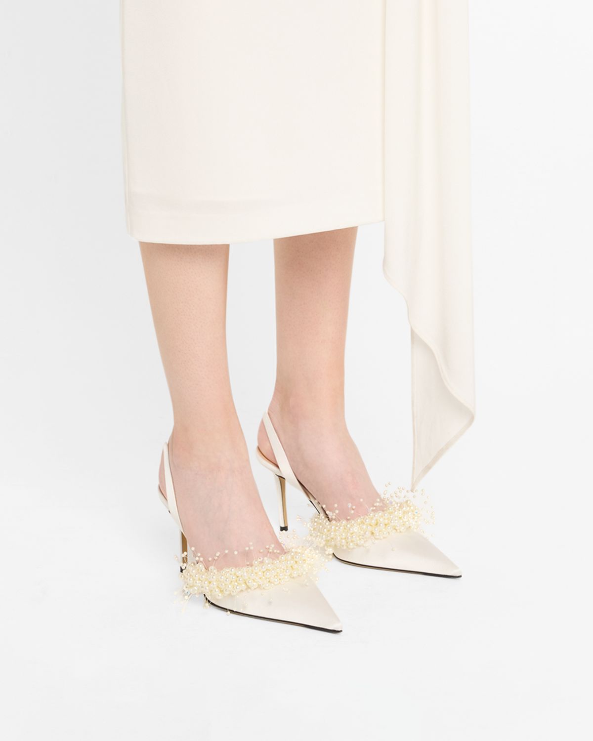 MACH & MACH Floating Pearly Satin Slingback Pumps