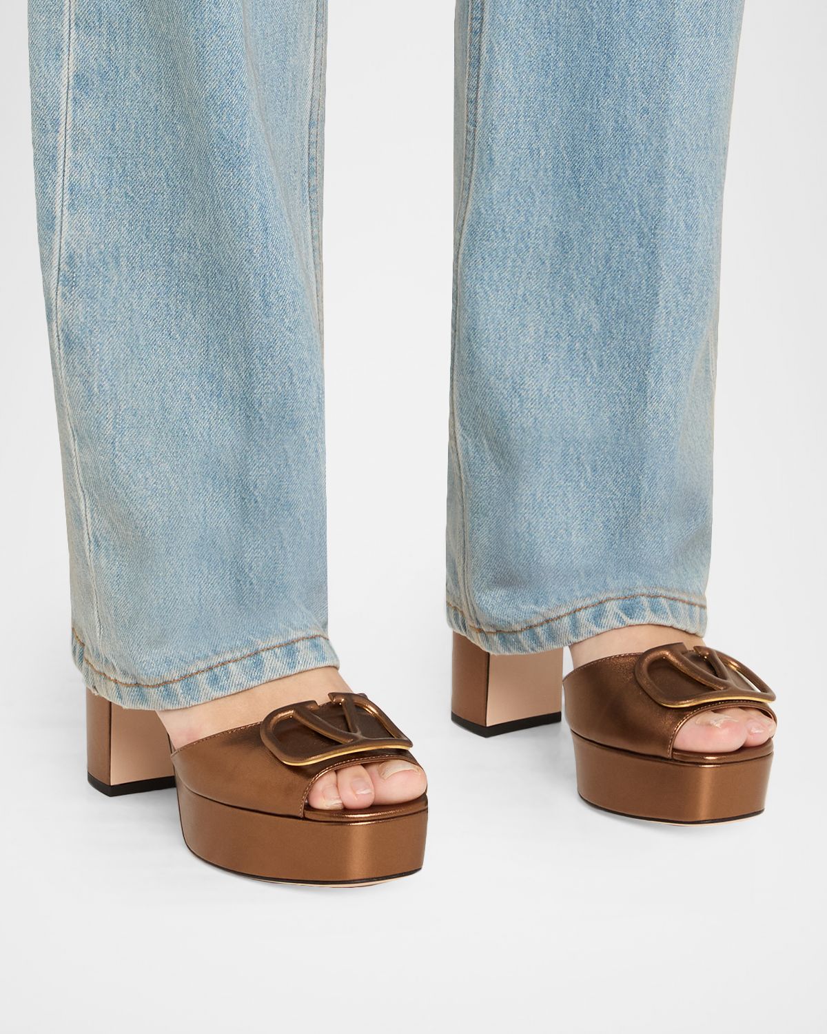 Valentino Garavani VLogo Signature Metallic Leather Platform Sandals