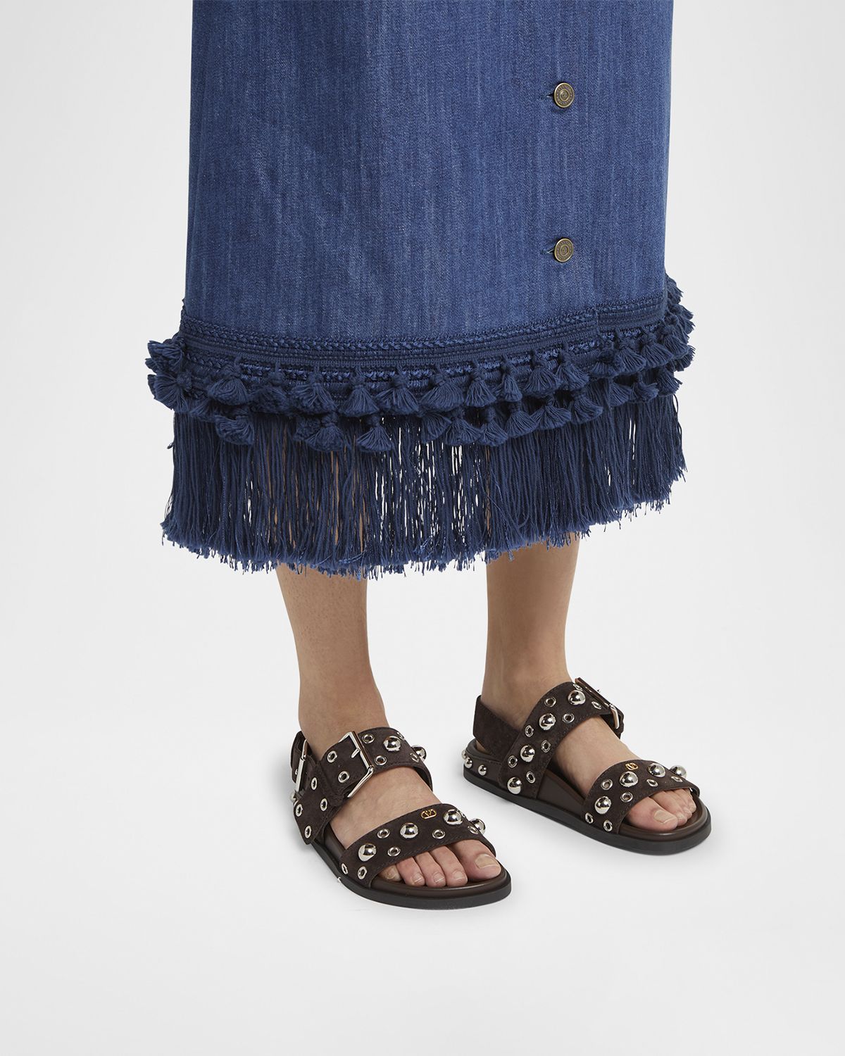 Valentino Garavani Nellcote Studded Ankle-Strap Suede Sandals