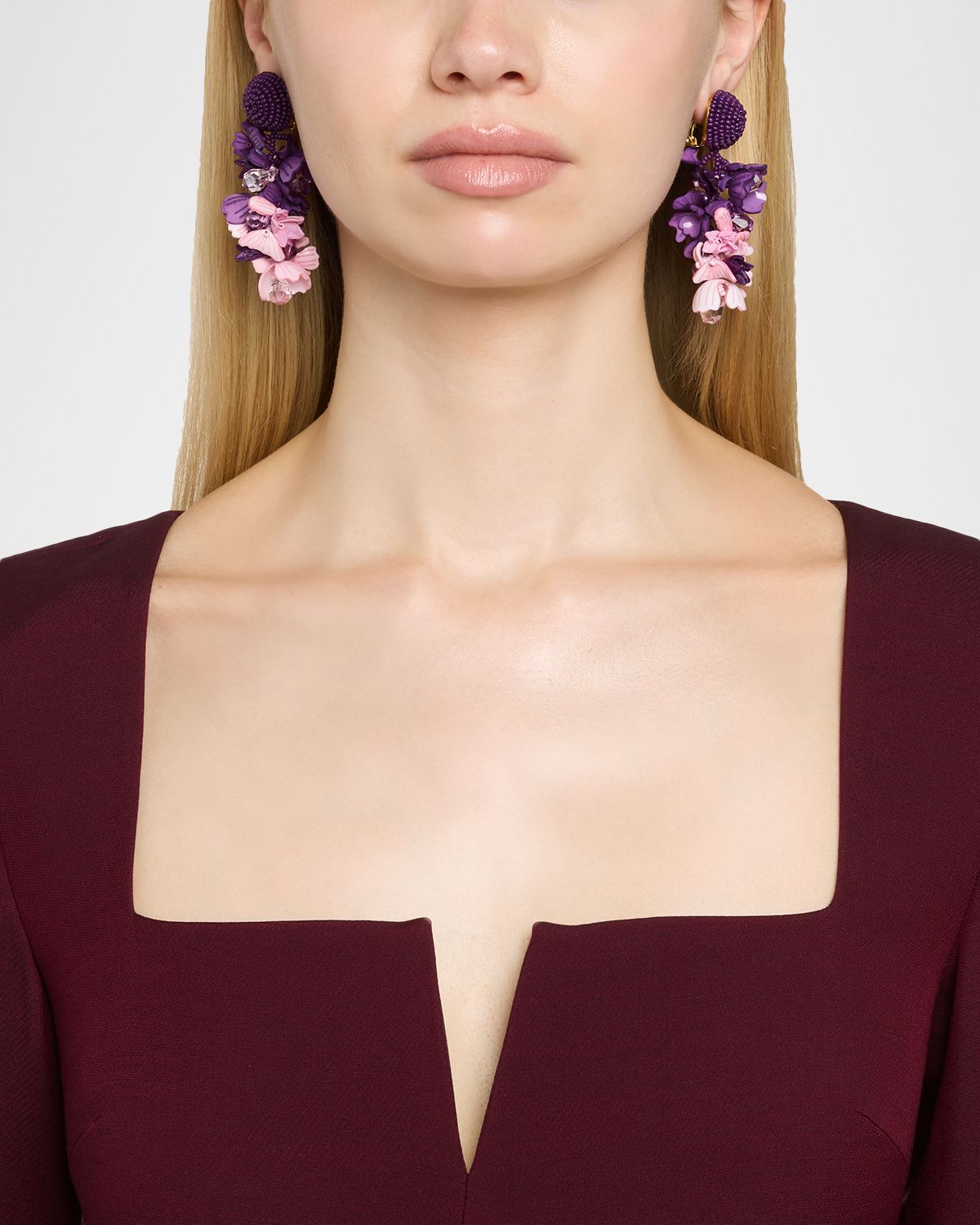 Oscar de la Renta Plexy and Raffia Flowers Earrings