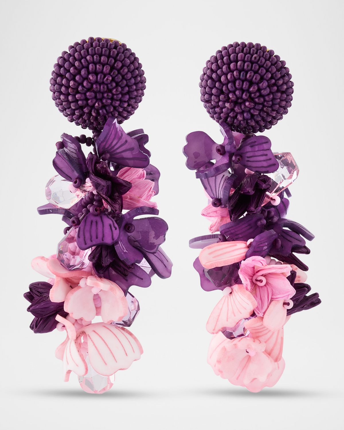 Oscar de la Renta Plexy and Raffia Flowers Earrings
