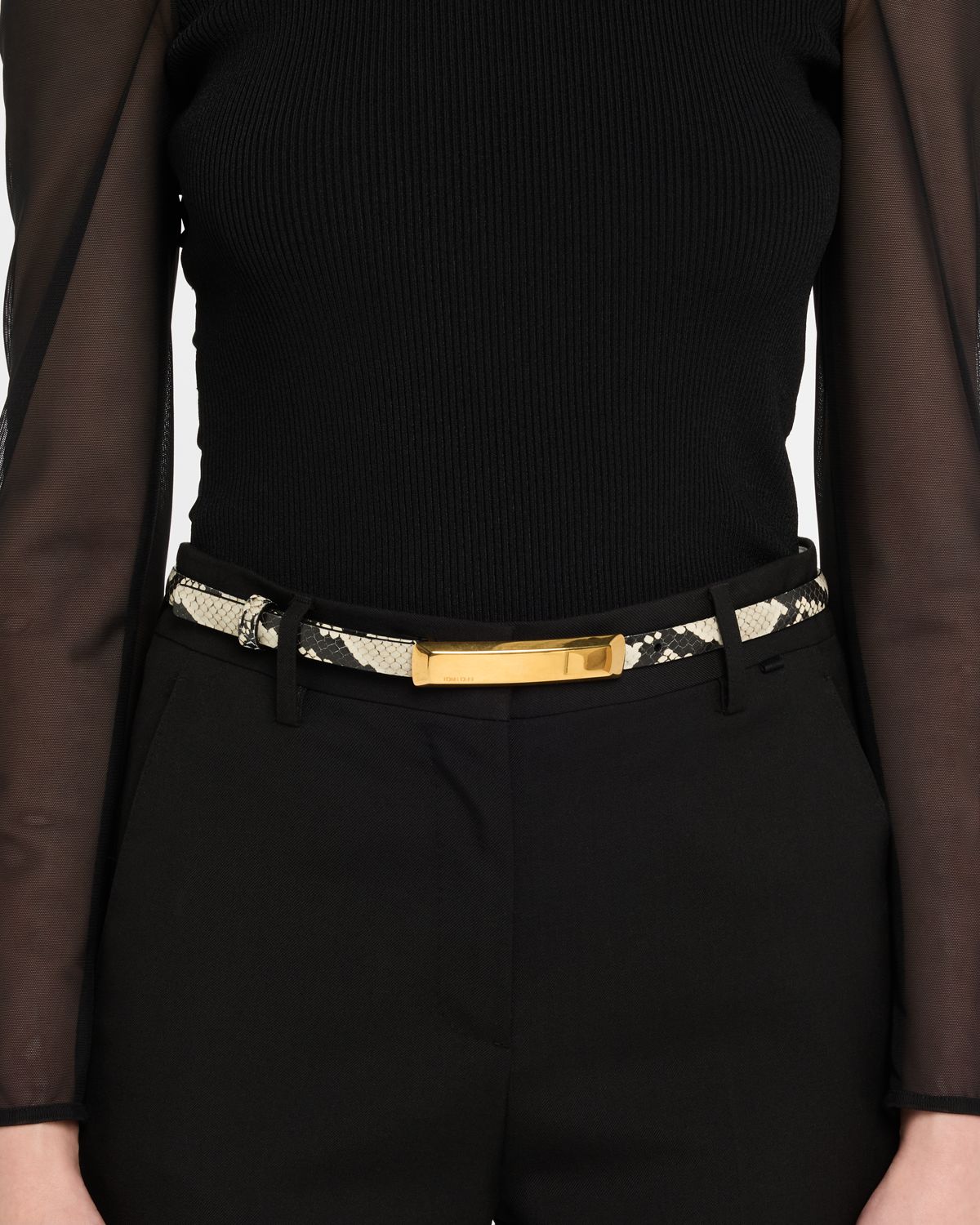 TOM FORD Croc-Embossed Leather Skinny Belt