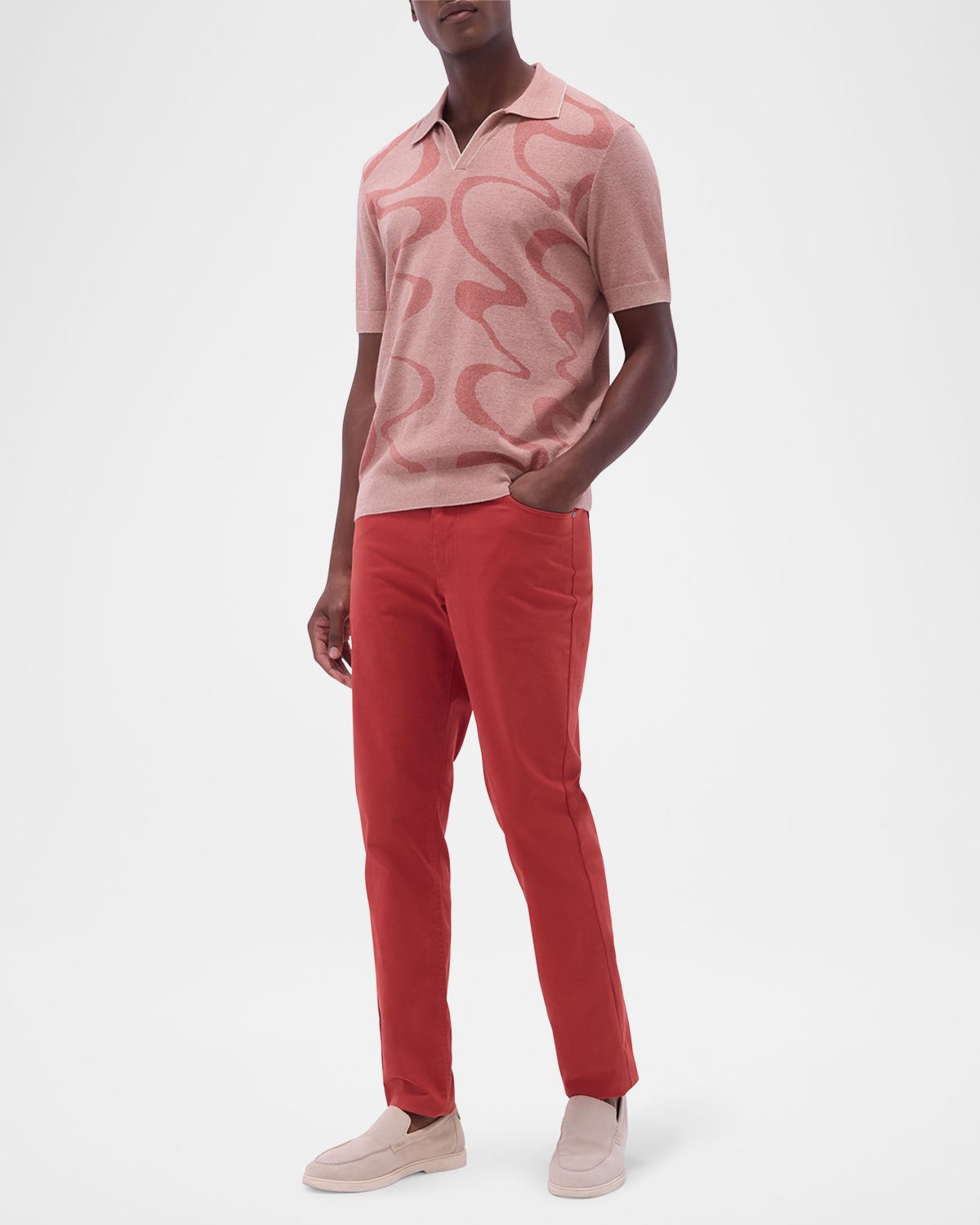 Bugatchi Men 's Short-Sleeve Polo Sweater with Johnny Collar