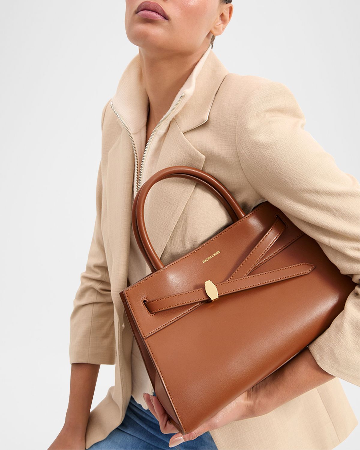 Veronica Beard Dash Belt Leather Top-Handle Bag