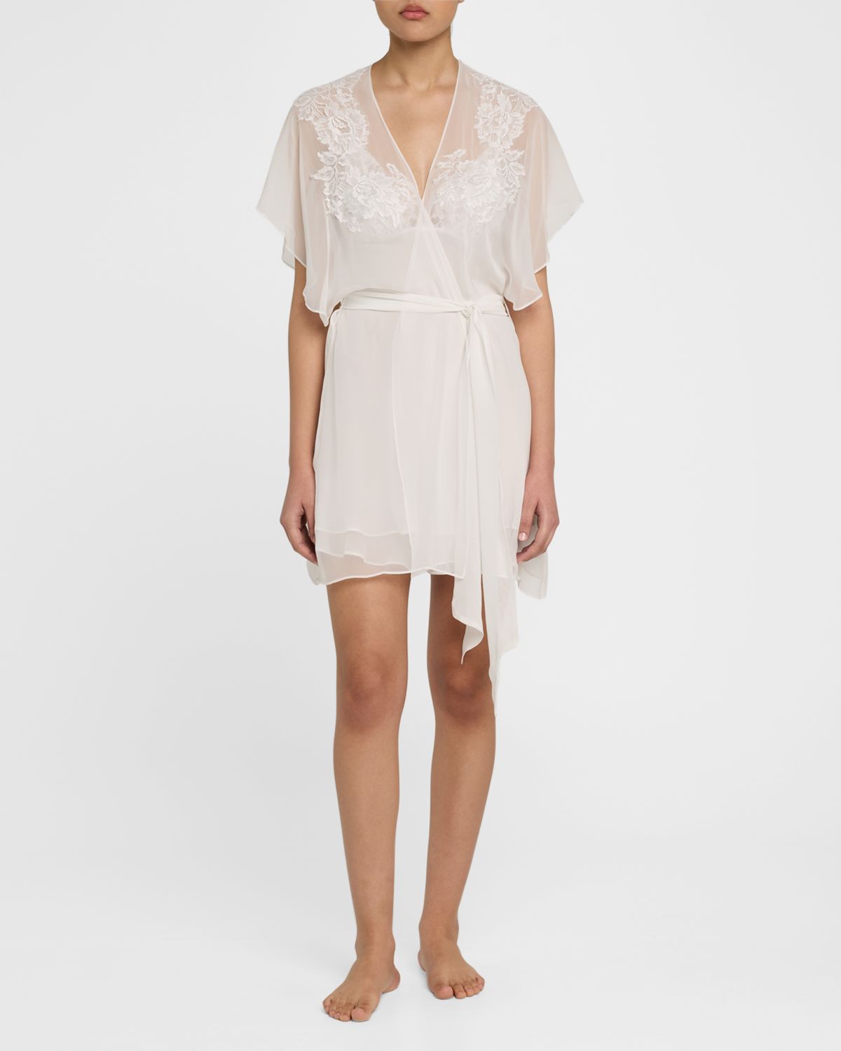 Christine Lingerie Floral Applique Silk Chiffon Robe