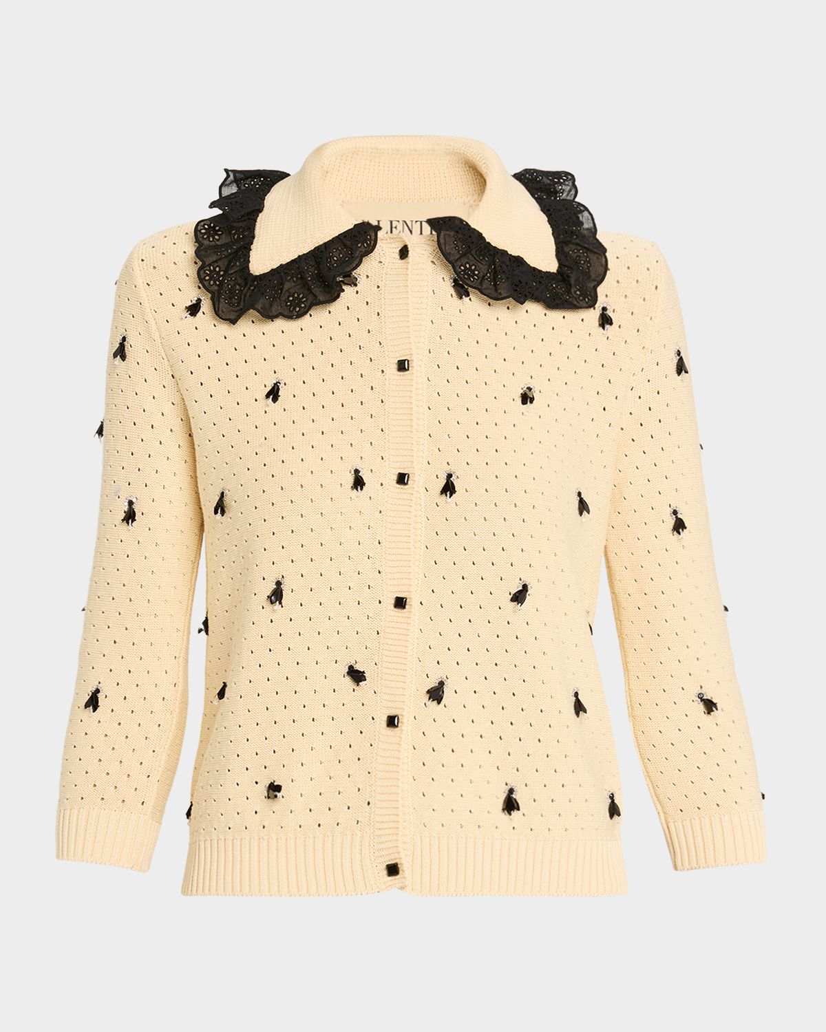 Valentino Garavani Pointelle Micro Tassel Ruffled Cardigan | Thumbnail 6 Valentino Garavani Pointelle Micro Tassel Ruffled Cardigan | Thumbnail 6