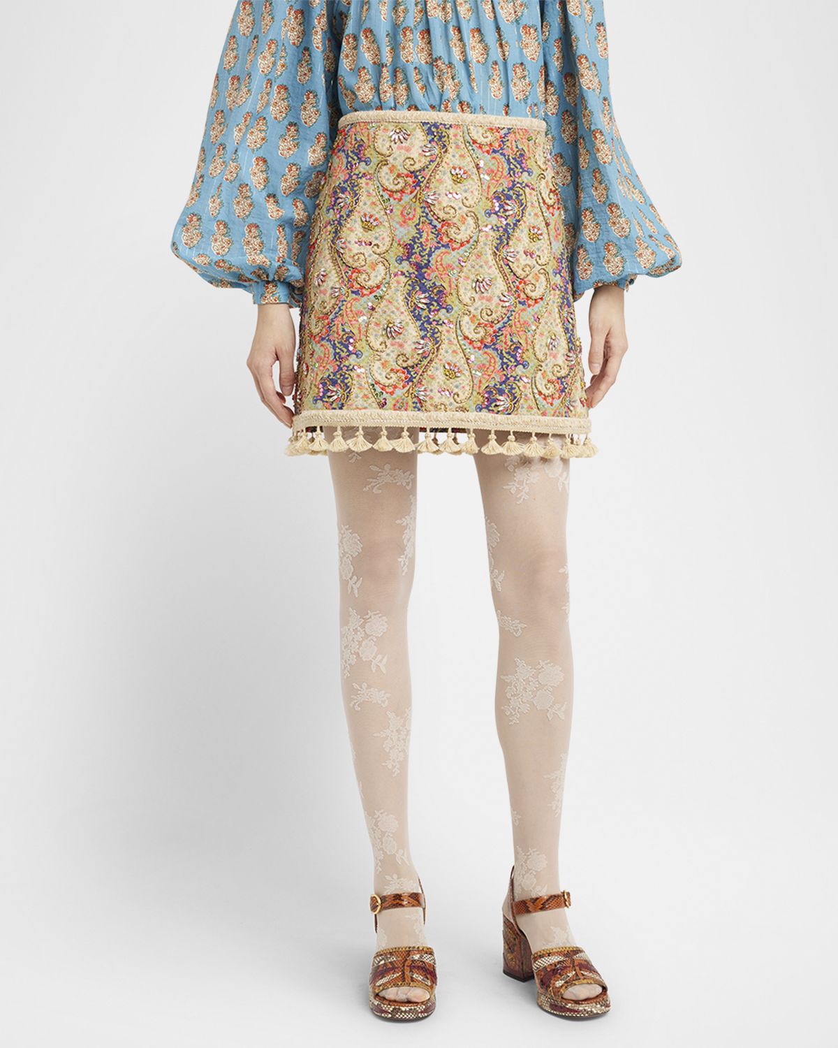 Valentino Garavani Embellished Tassel-Trim Piquet Mini Skirt