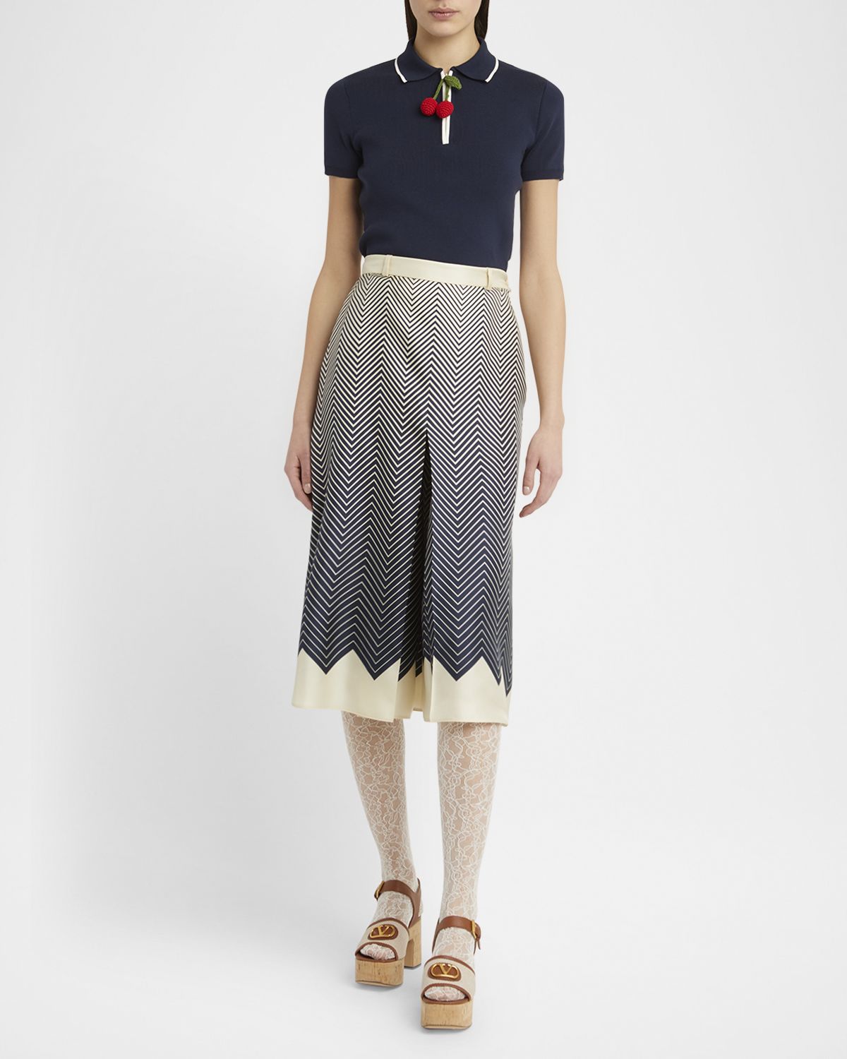 Valentino Garavani Optical Degrade Chevron Silk Twill Skirt Pants