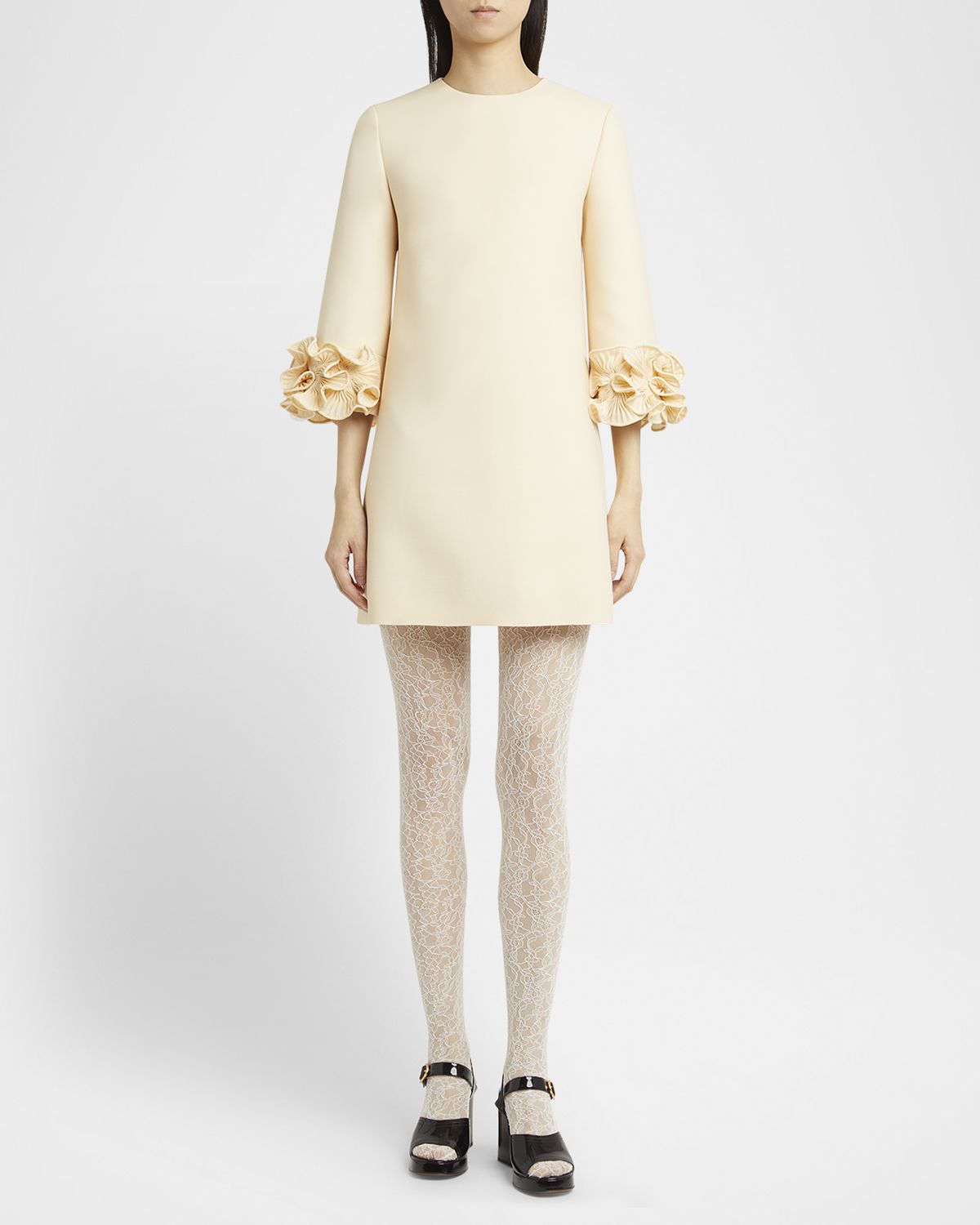Valentino Garavani Ruffle Cuff Crepe Couture Short Dress