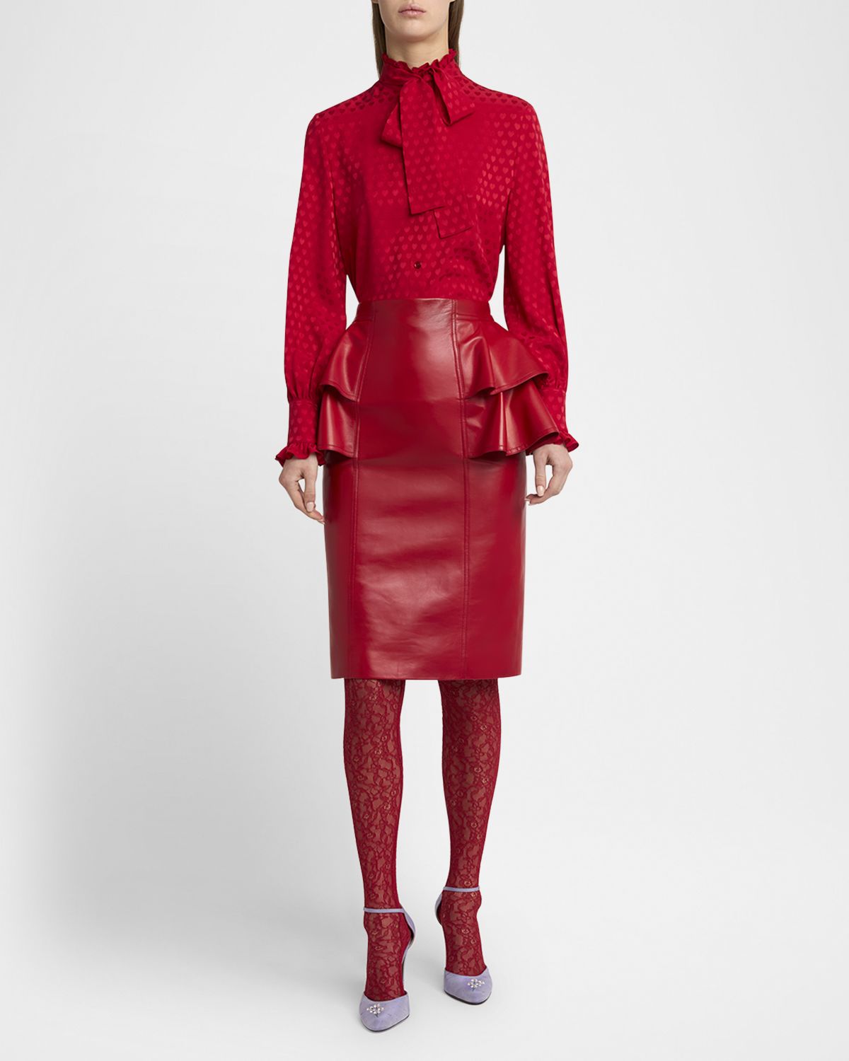 Valentino Garavani Ruffle Nappa Leather Pencil Skirt