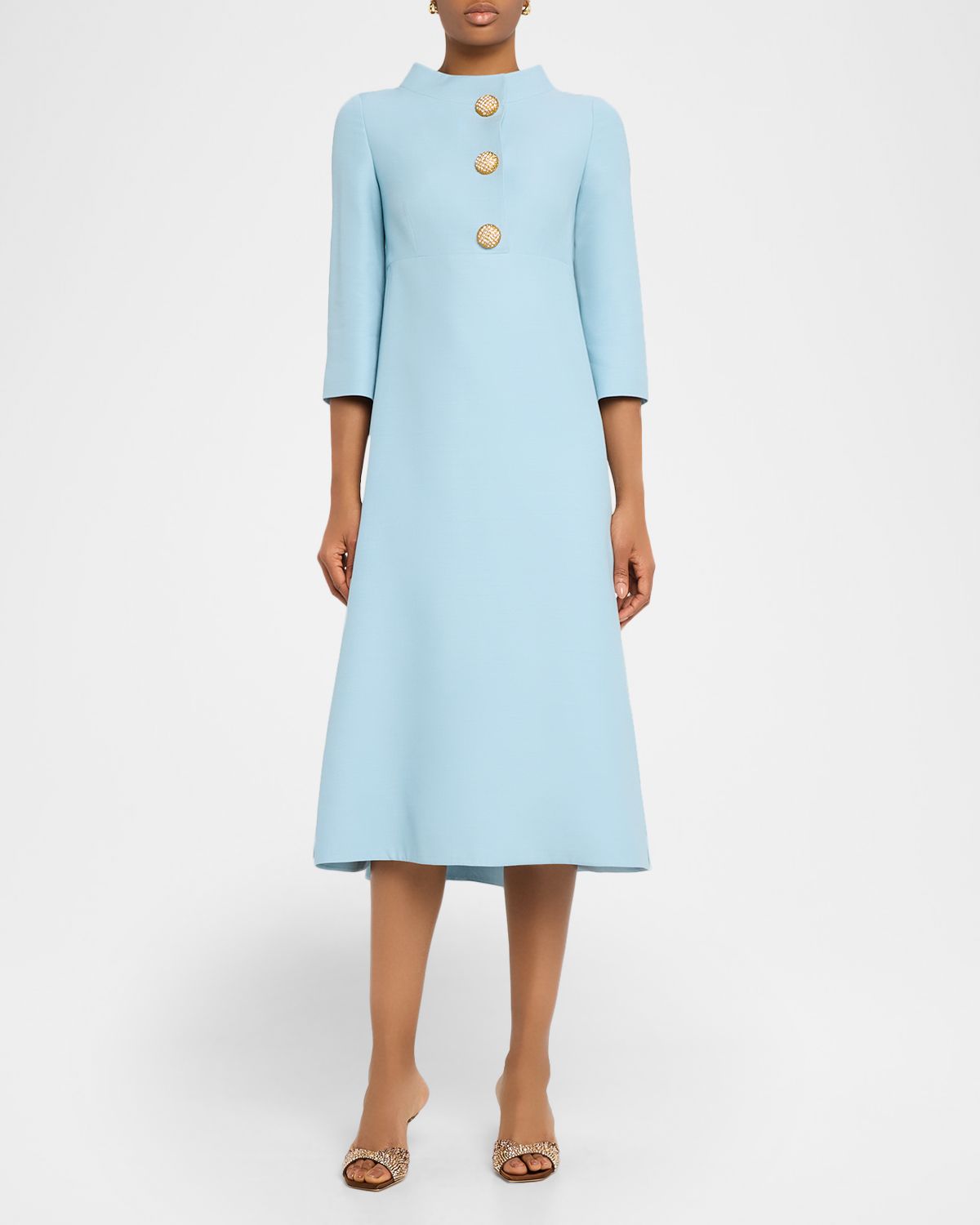 Valentino Garavani Strass Button High-Neck Crepe Midi Dress