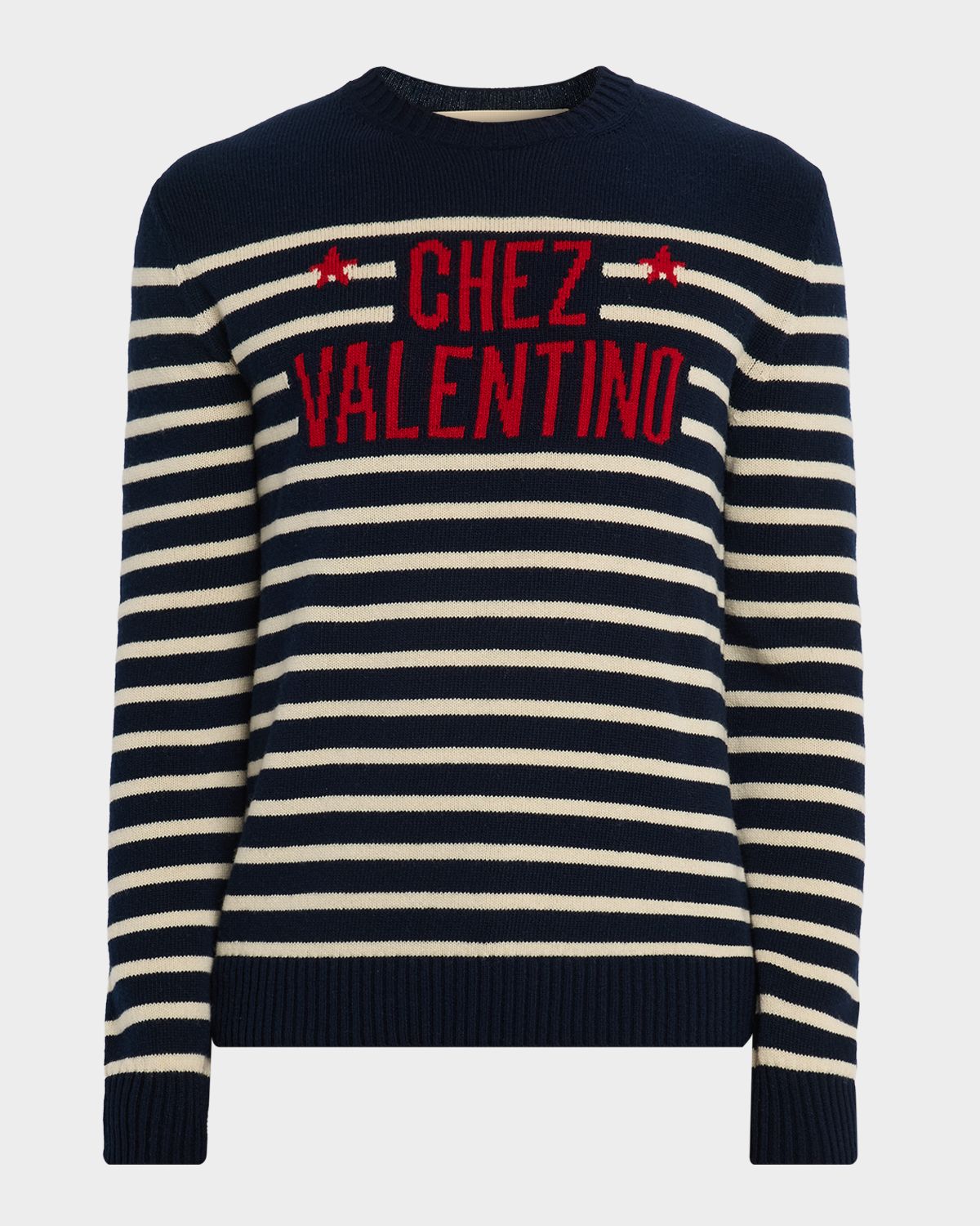 Valentino Garavani Men 's Chez Valentino Wool Stripe Logo-Jacquard Crewneck Sweater