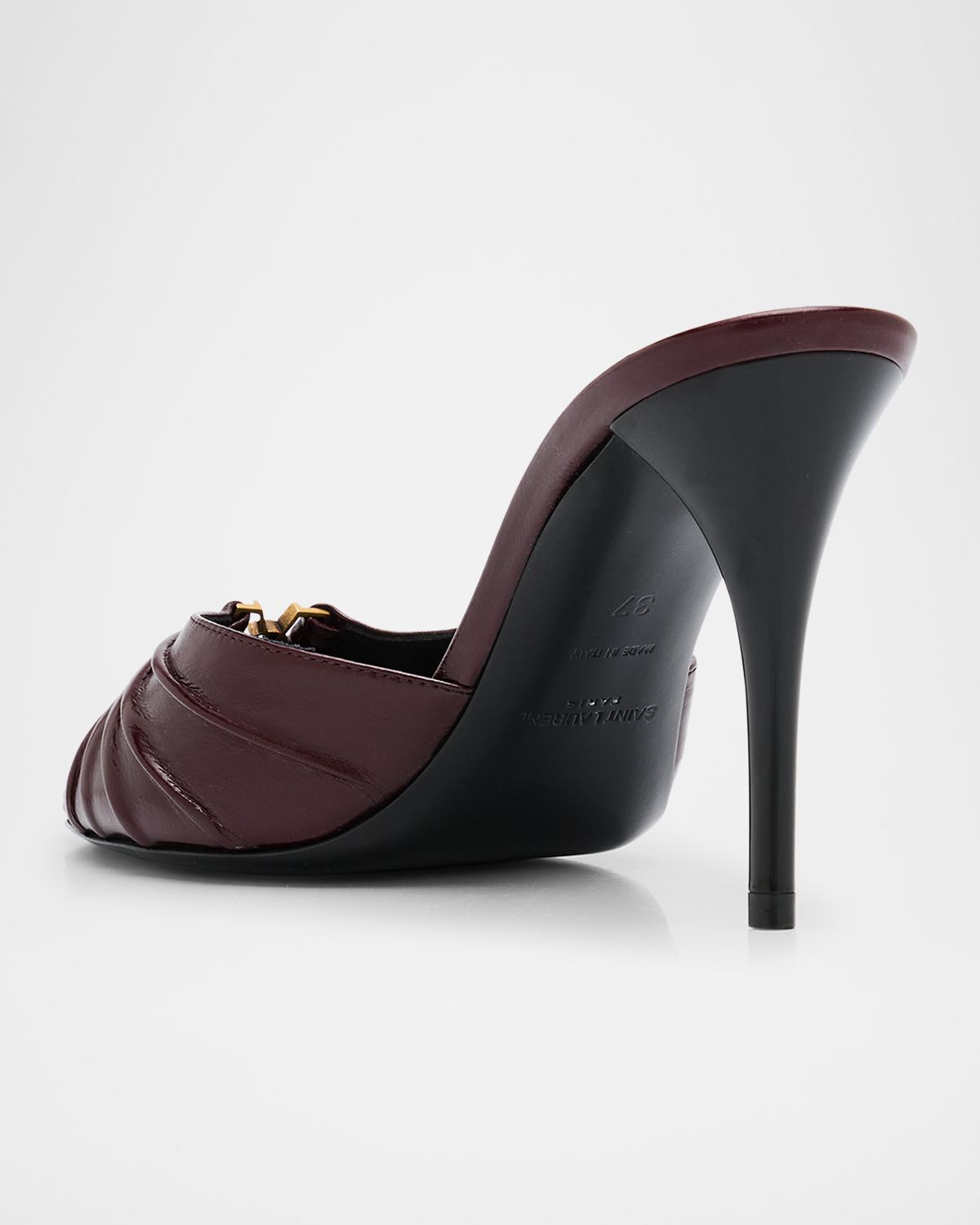 Saint Laurent Babylone YSL Ruched Leather Mule Sandals