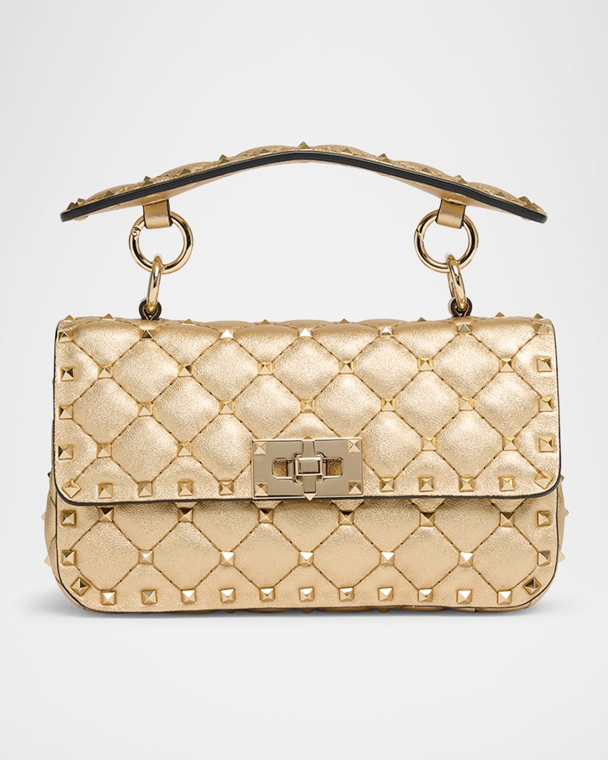 Valentino Garavani Quilted Rockstud Laminated Leather Top-Handle Bag