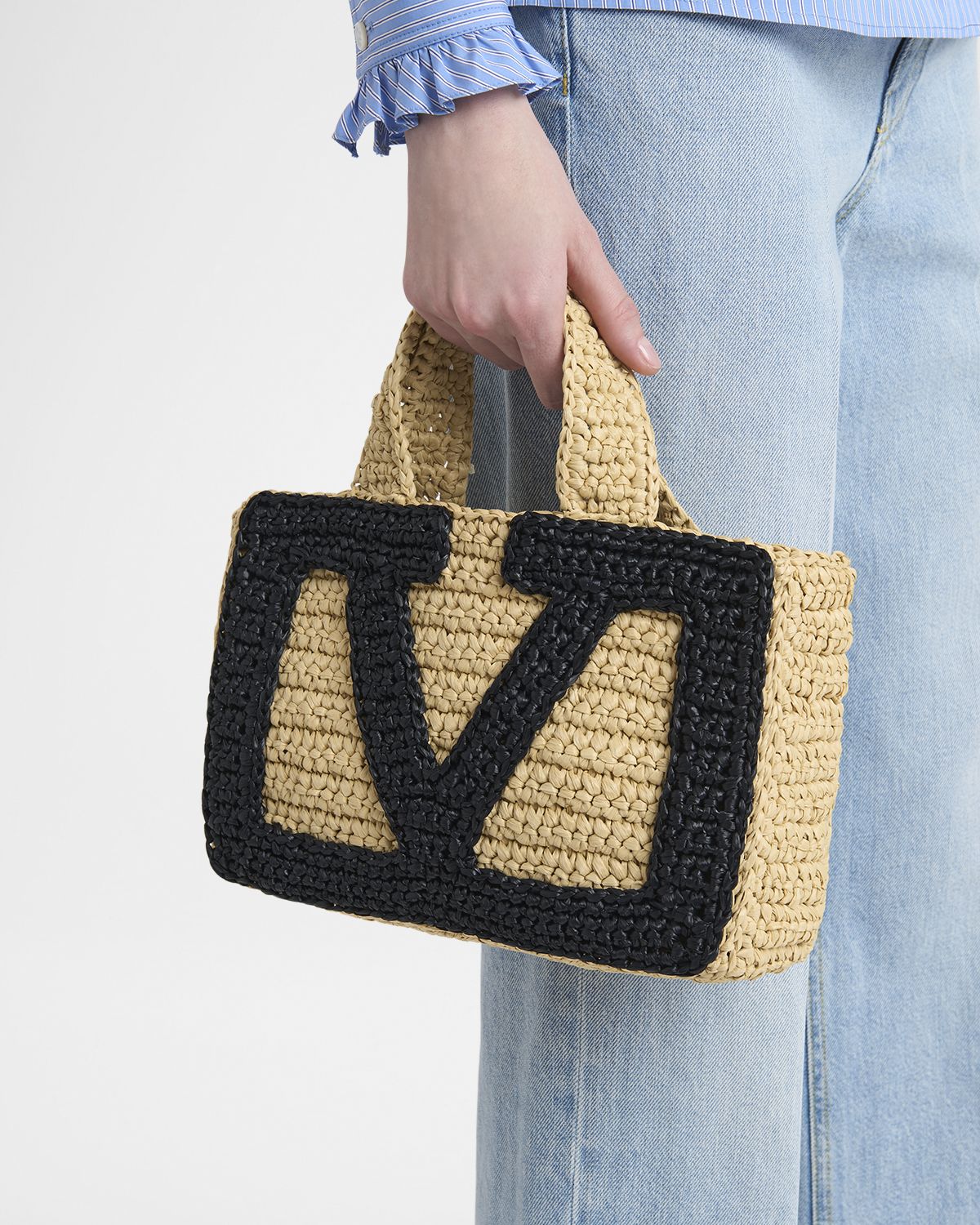 Valentino Garavani Viva Superstar Crochet Raffia Small Tote Bag