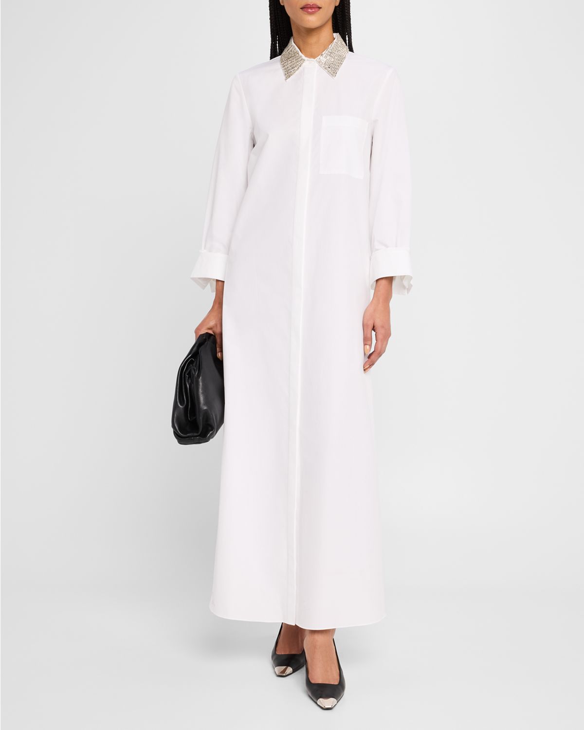 TWP Jennys Gown Maxi Shirtdress with Crystal Collar