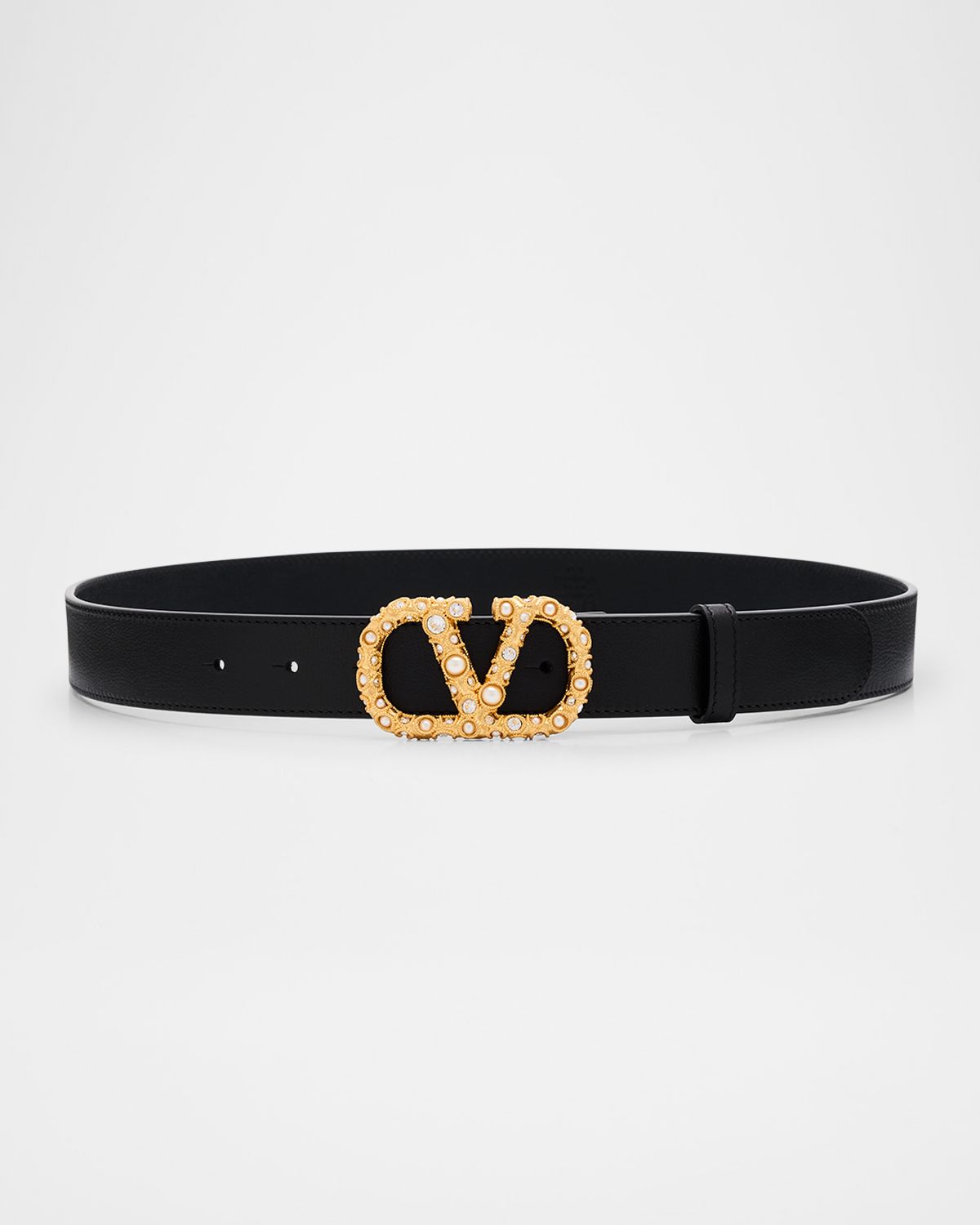 Valentino Garavani VLogo Signature Rhinestone & Faux Pearl Leather Belt, 30mm