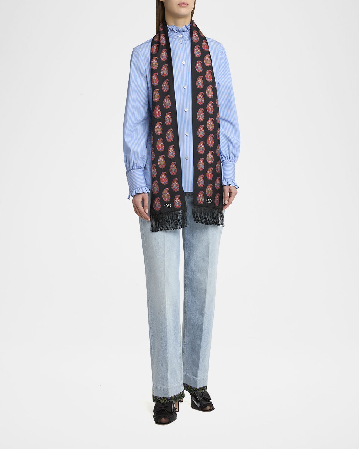 Valentino Garavani Paisley Twill Fringe Scarf
