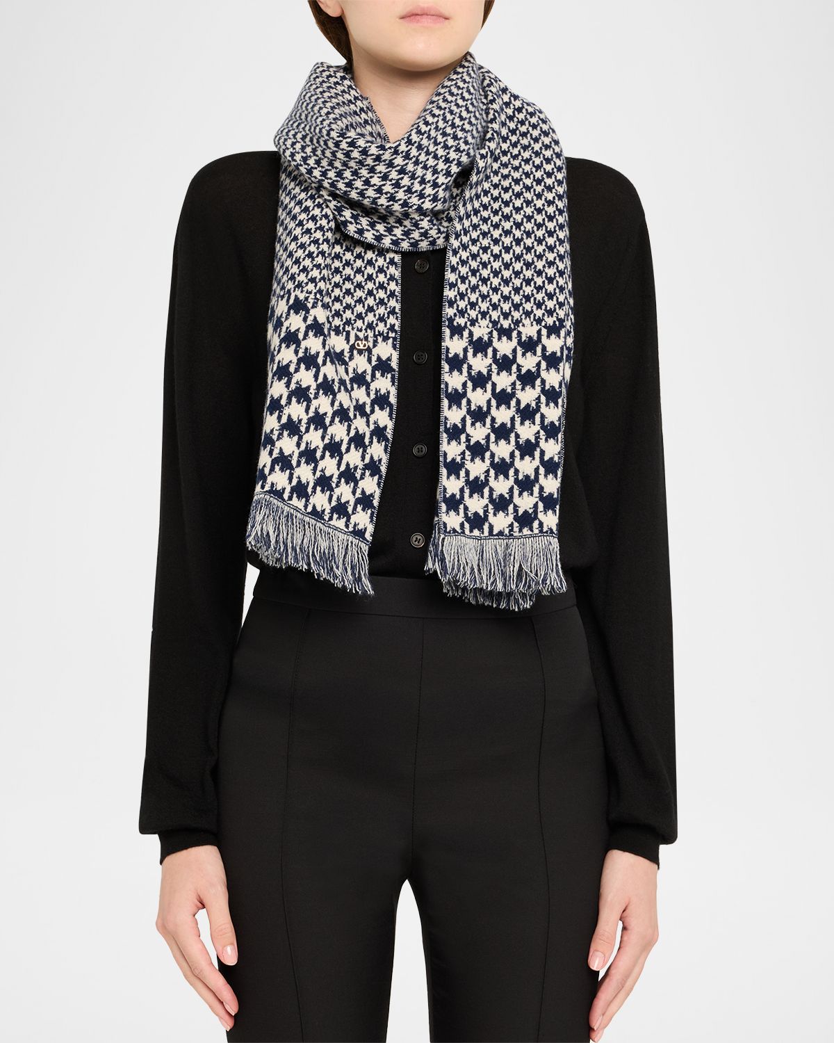 Valentino Garavani Houndstooth Jacquard Knit Scarf