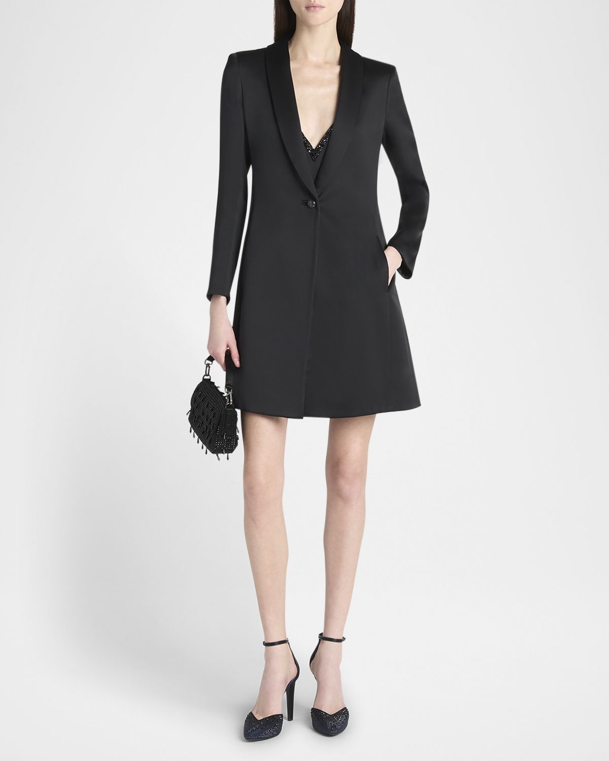 Giorgio Armani Crystal Button Silk Single-Breasted Long Jacket