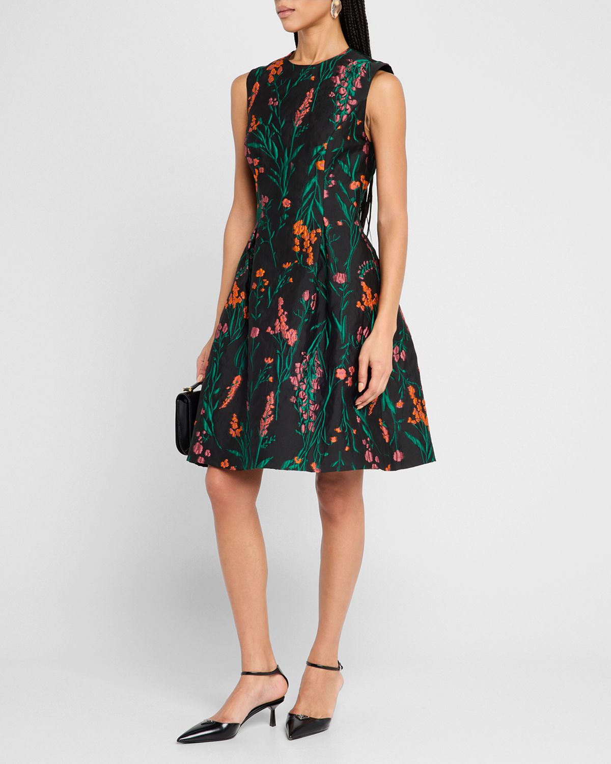 Lela Rose Betsy Floral Fil Coupe Pleated Dress