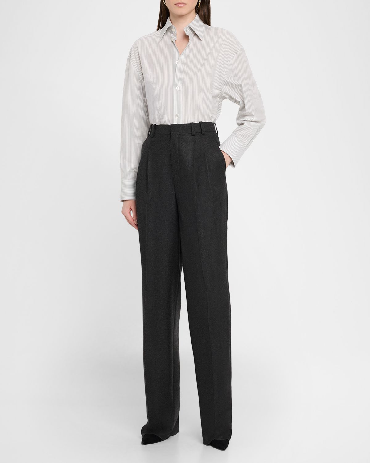 Saint Laurent Long-Sleeve Collared Button-Down Blouse