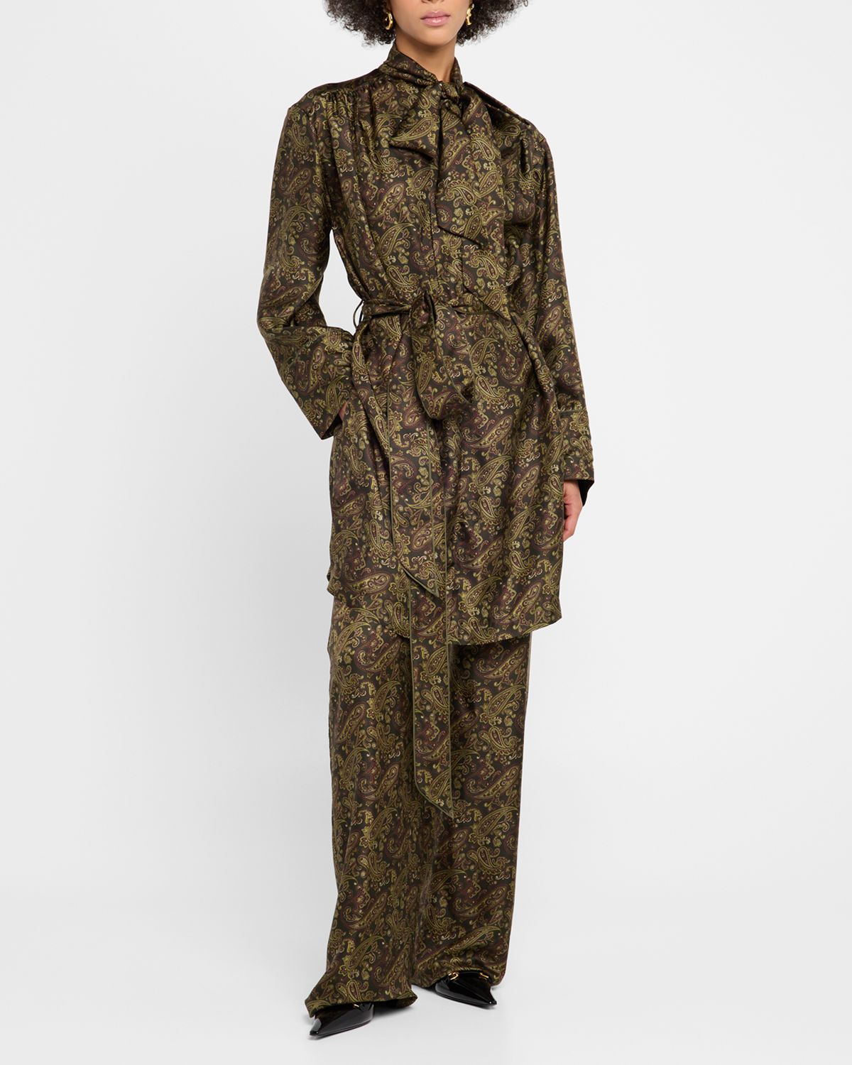 Saint Laurent Paisley Fluid Twill Straight-Leg Pants