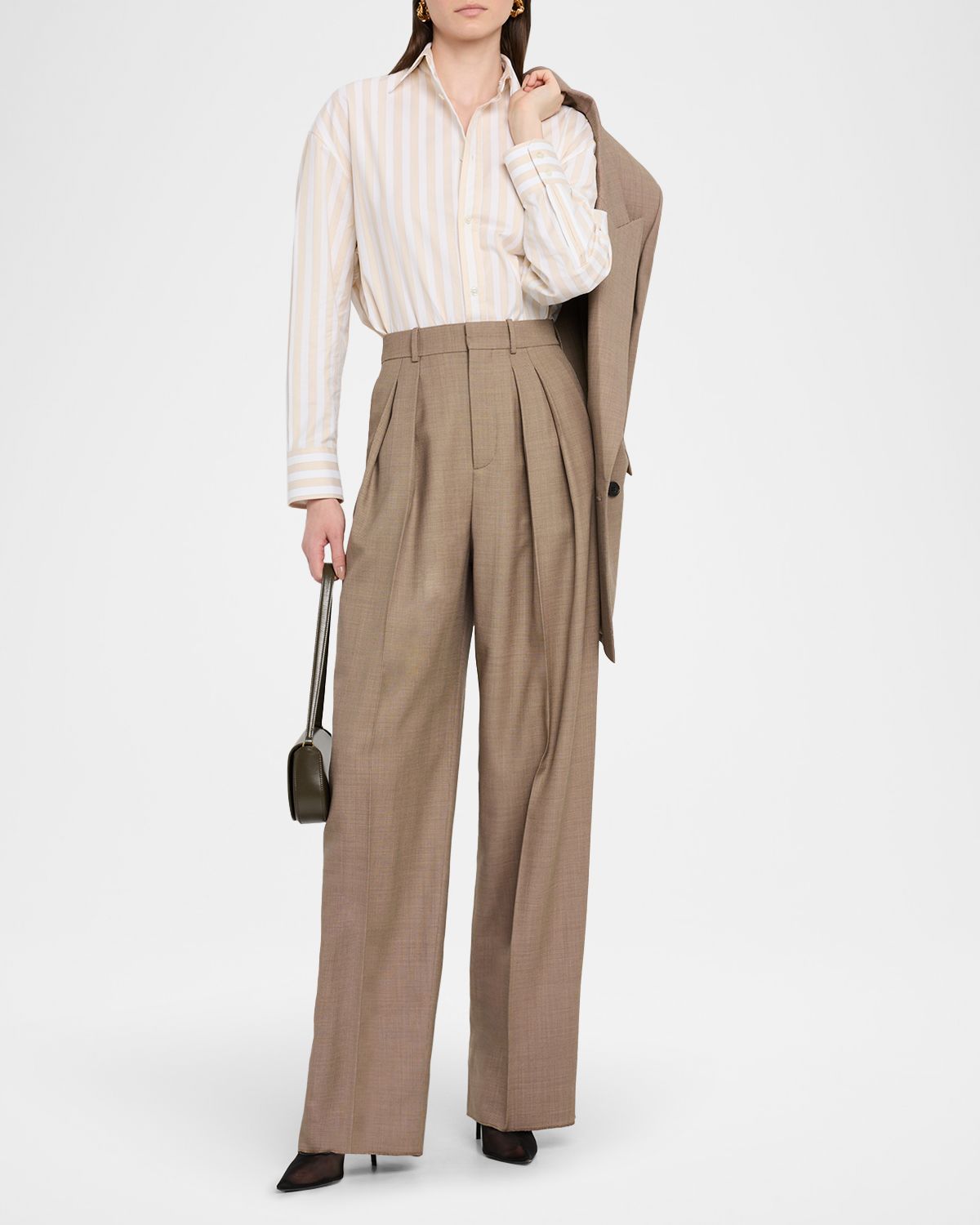 Saint Laurent High-Rise Pleated Tapered-Leg Trousers