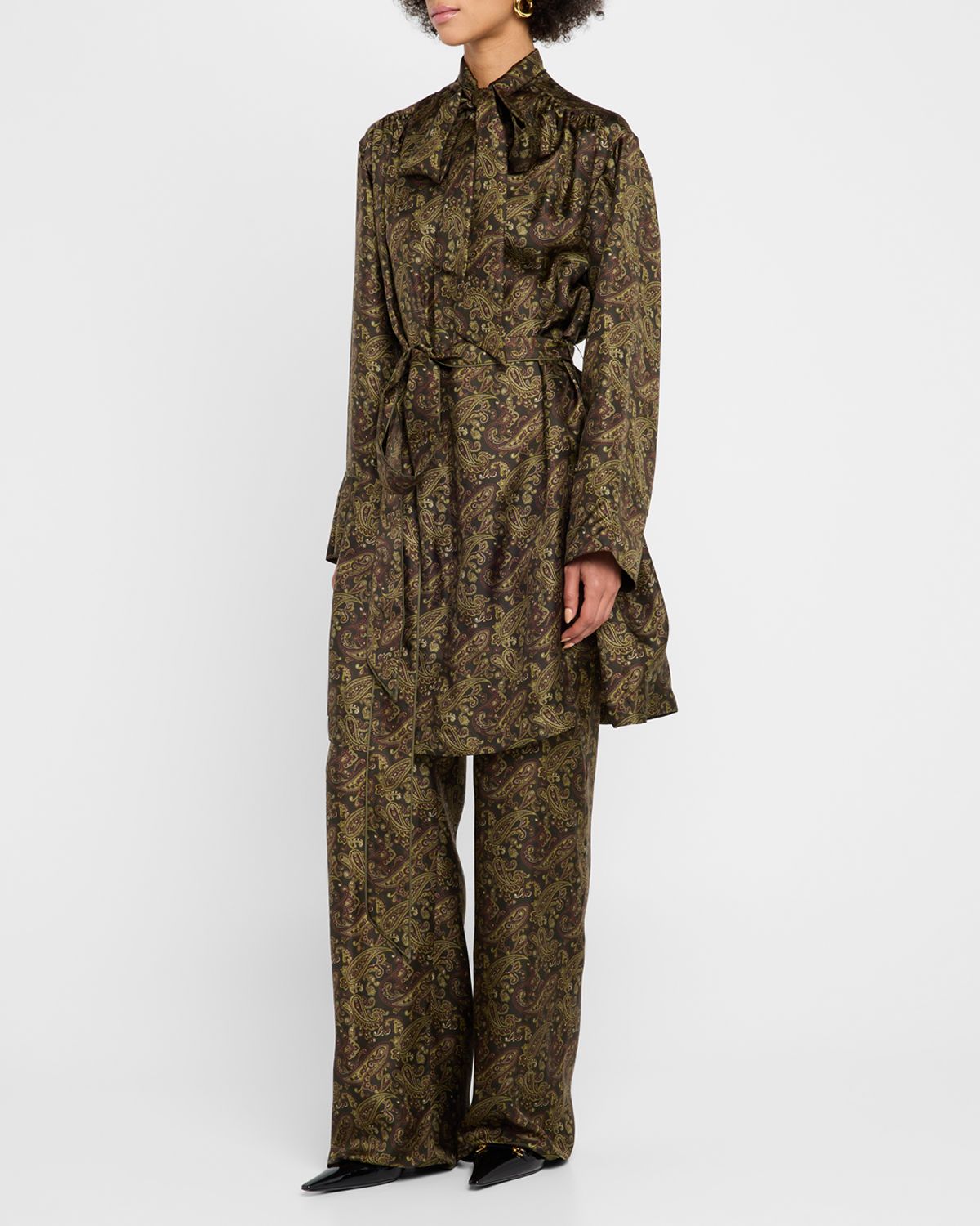 Saint Laurent Neck-Tie Cashmere Twill Dress