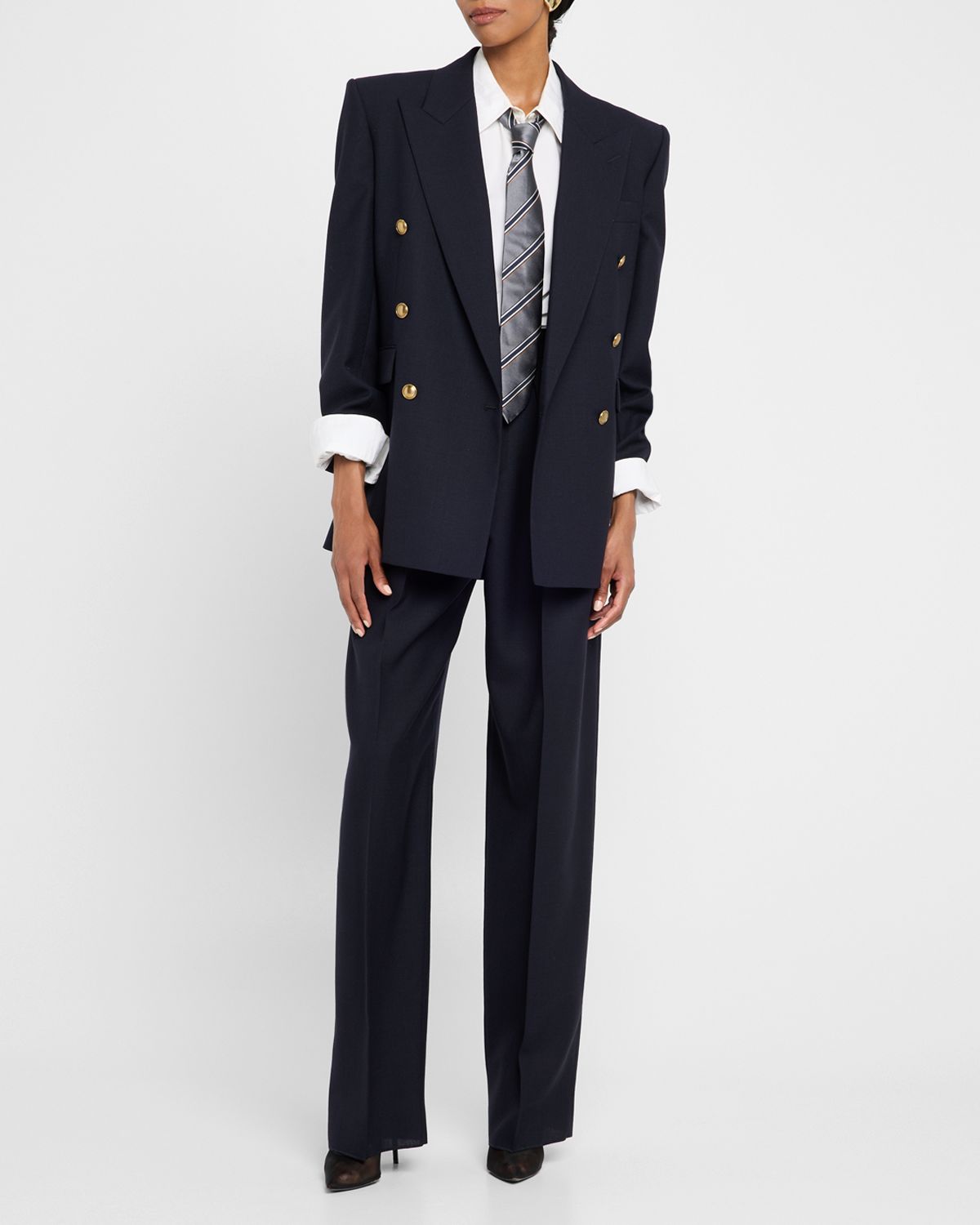 Saint Laurent Double-Pleated Straight-Leg Wool Pants