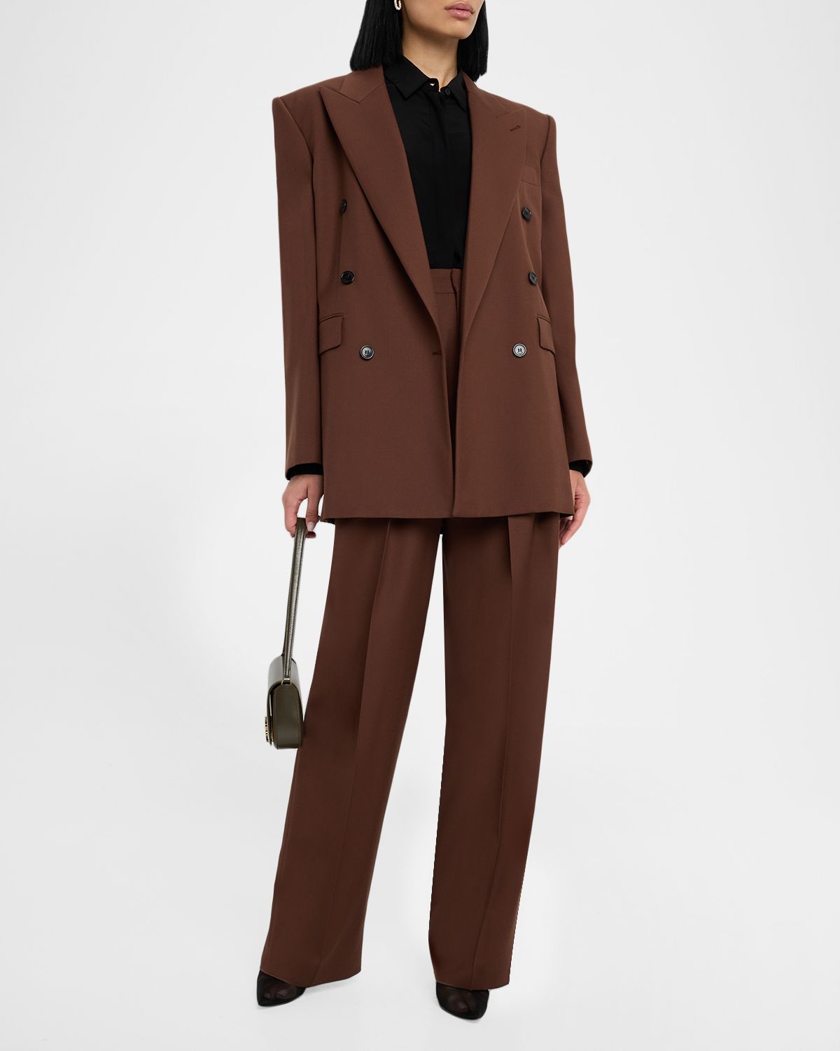 Saint Laurent Double-Pleated Straight-Leg Trousers