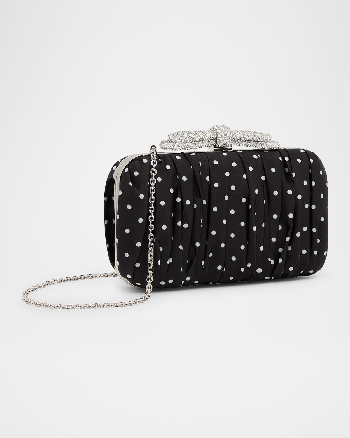 MACH & MACH Double Bow Polka Dot Satin Clutch Bag