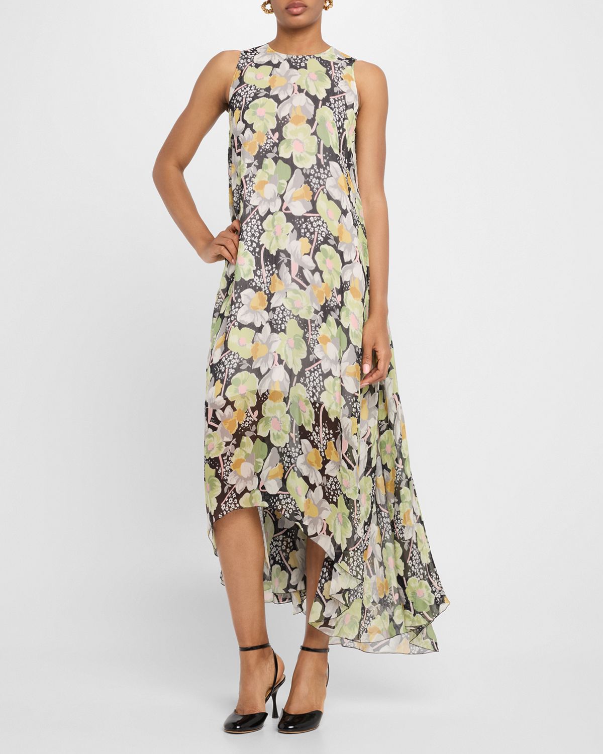 Loewe Flower Chiffon High-Low Dress
