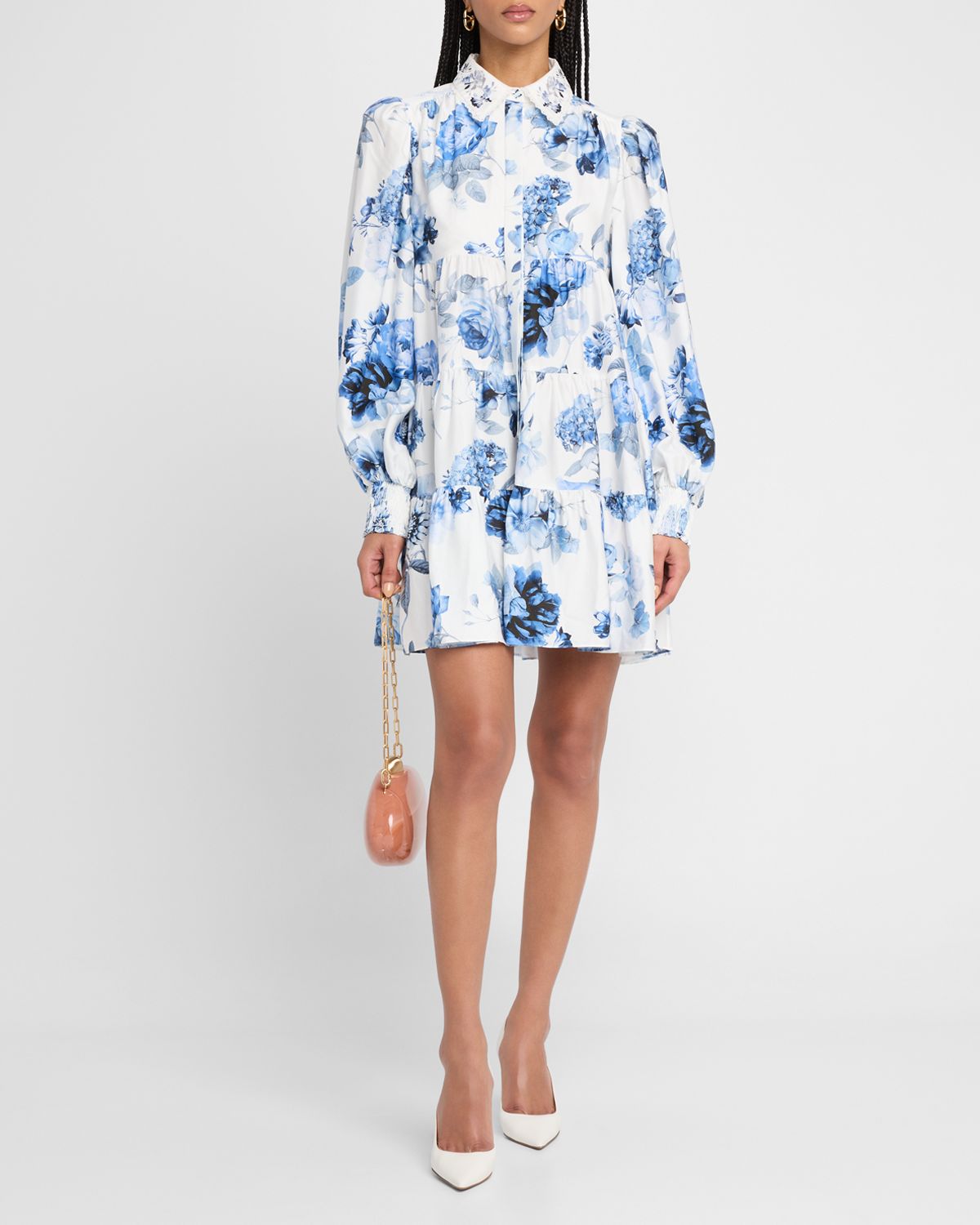 ALICE + OLIVIA Junia Embroidered Collar Mini Shirtdress