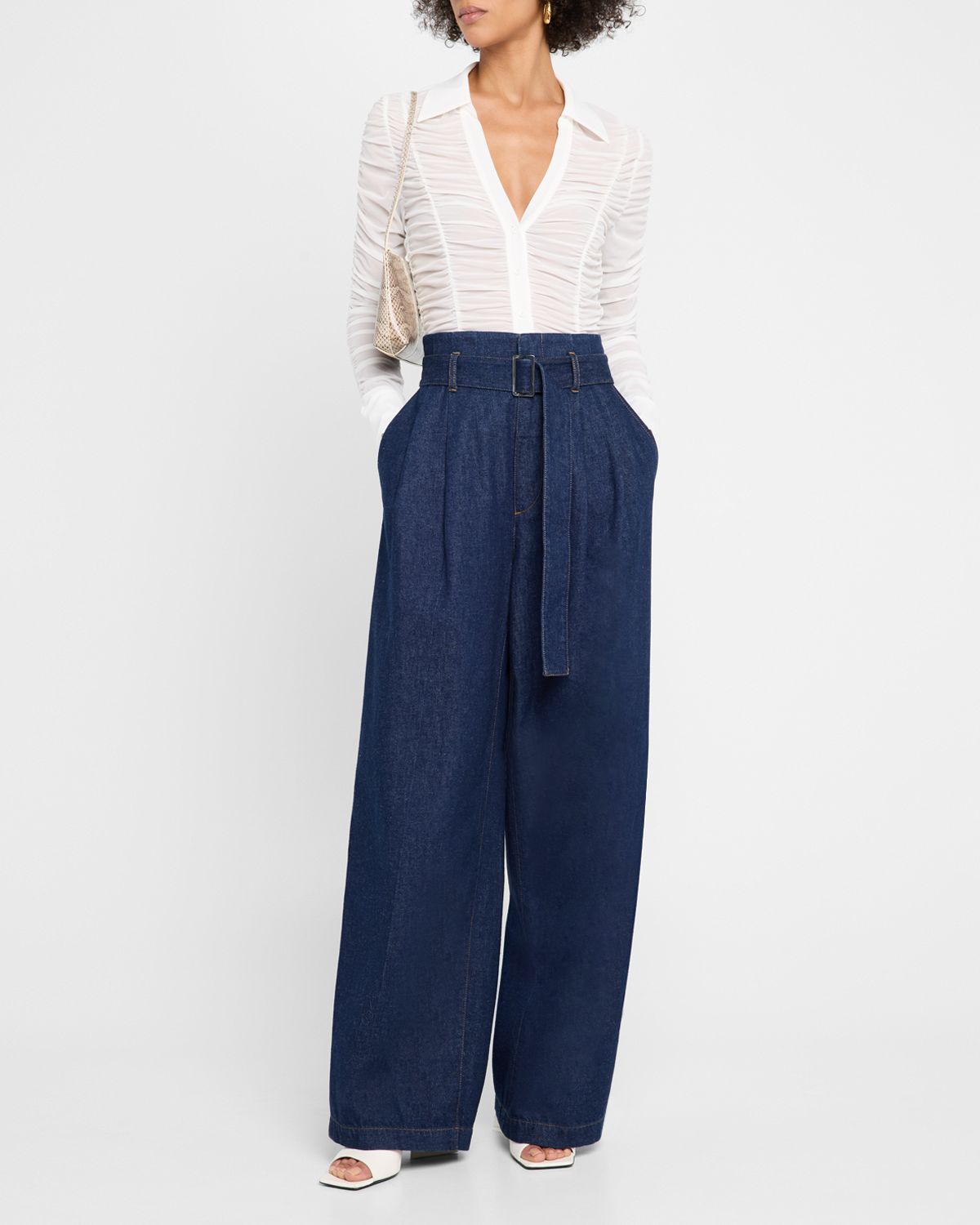 ALICE + OLIVIA Portia Fitted Mesh Button-Front Shirt