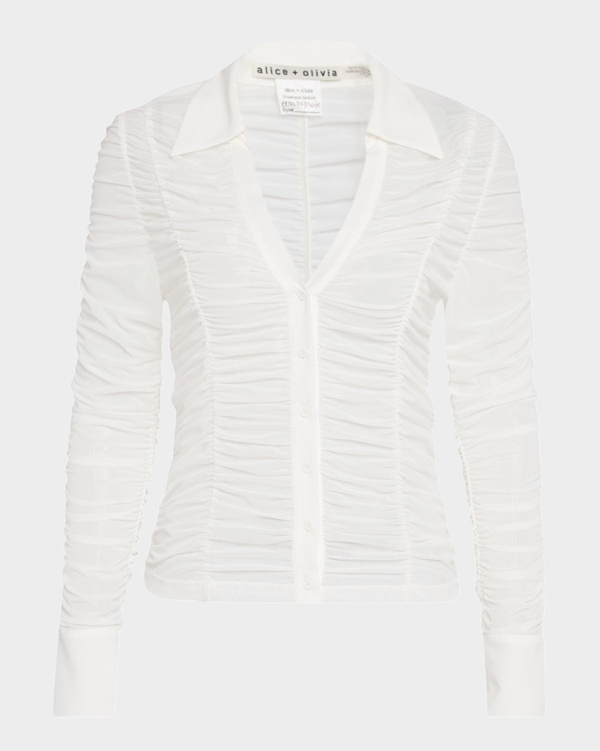 ALICE + OLIVIA Portia Fitted Mesh Button-Front Shirt