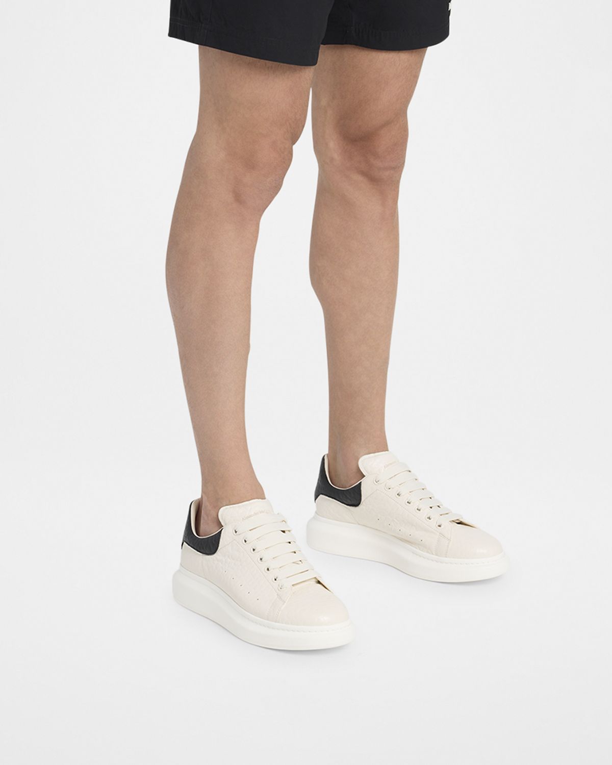 McQueen Men 's Oversized Grainy Leather Low-Top Sneakers