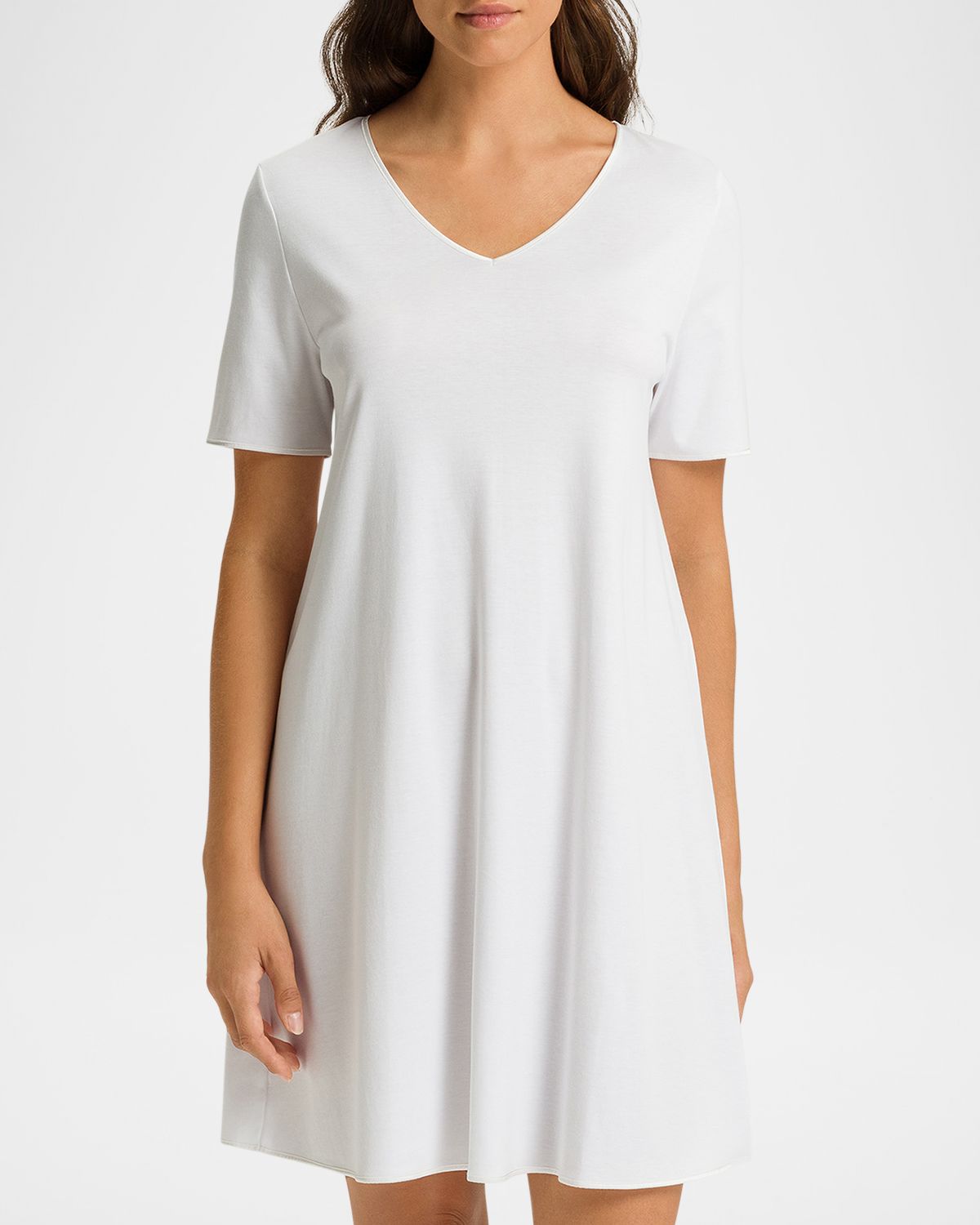 Hanro Silk-Trim Mercerized Cotton Nightgown