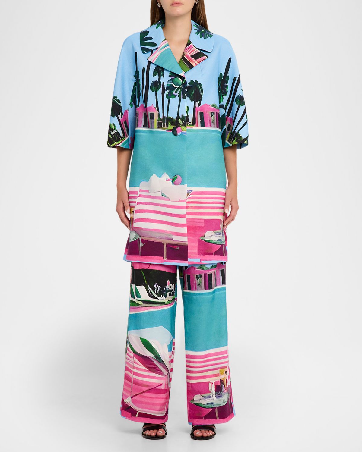 Libertine Poolside Print Straight-Leg Pants